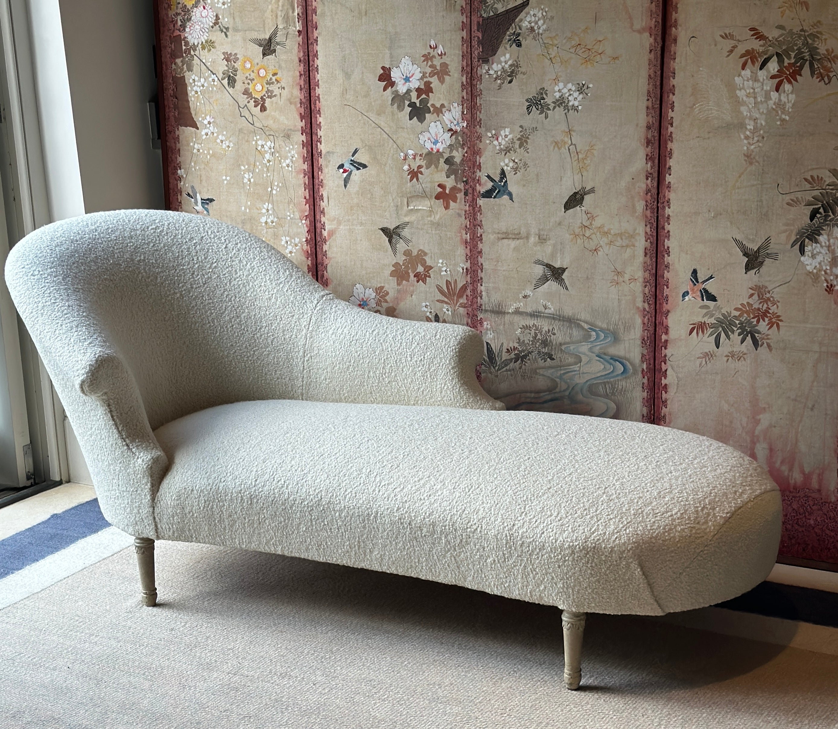 SALE * Late C19th Chaise Longue innRose Uniacke Wool Boucle