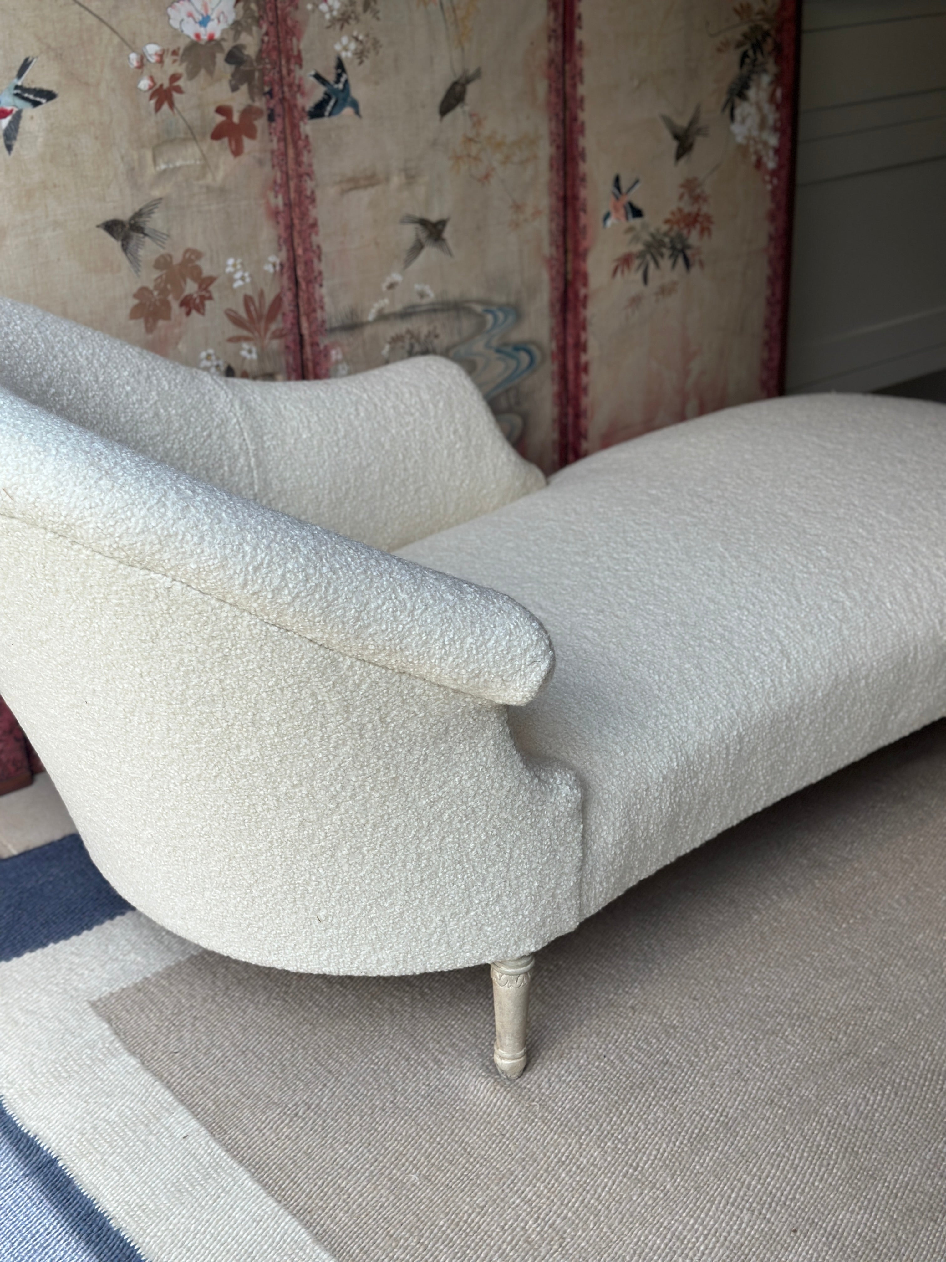 SALE * Late C19th Chaise Longue innRose Uniacke Wool Boucle