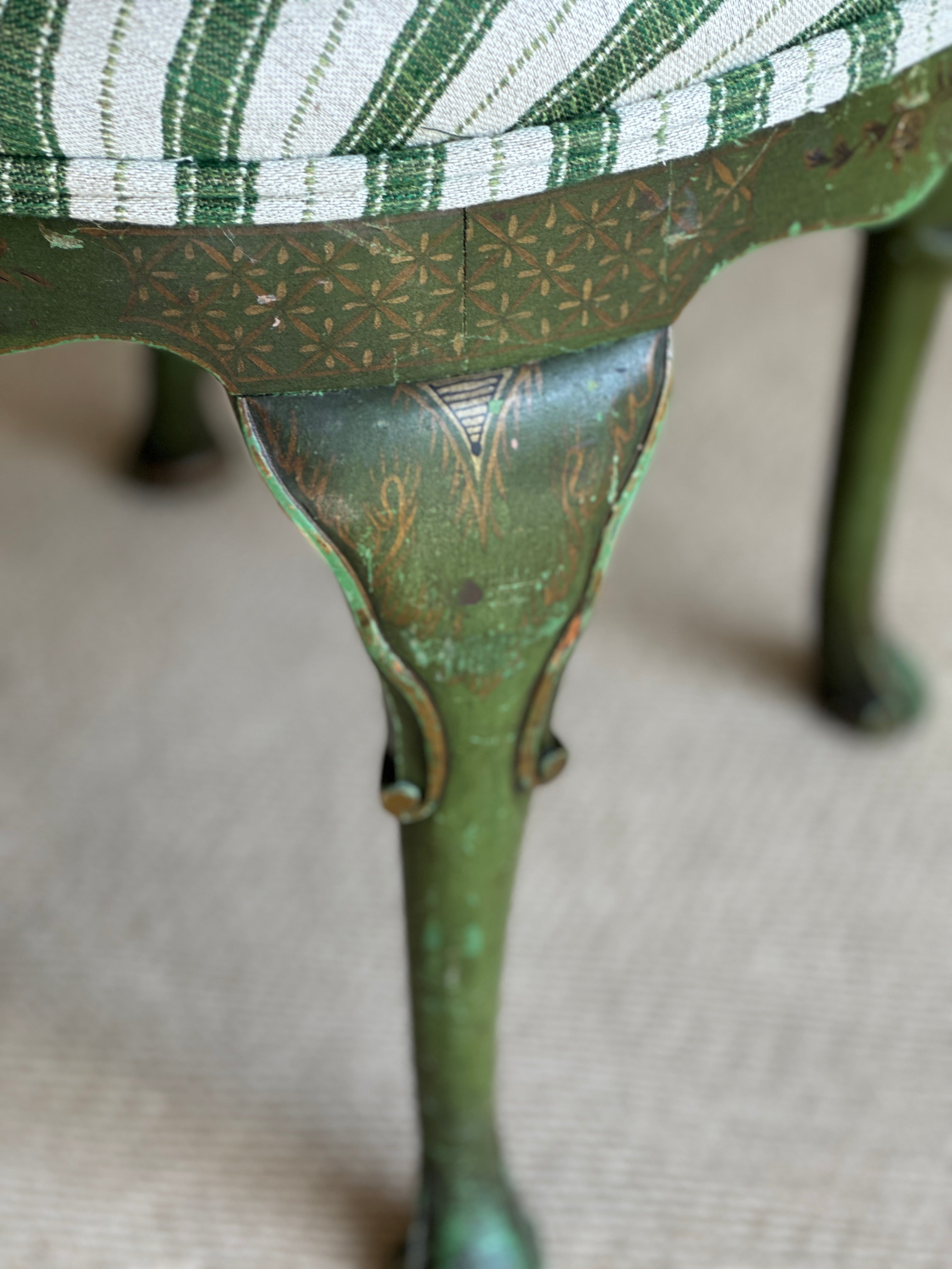 Small Chinoiserie Green Dressing Table Chair