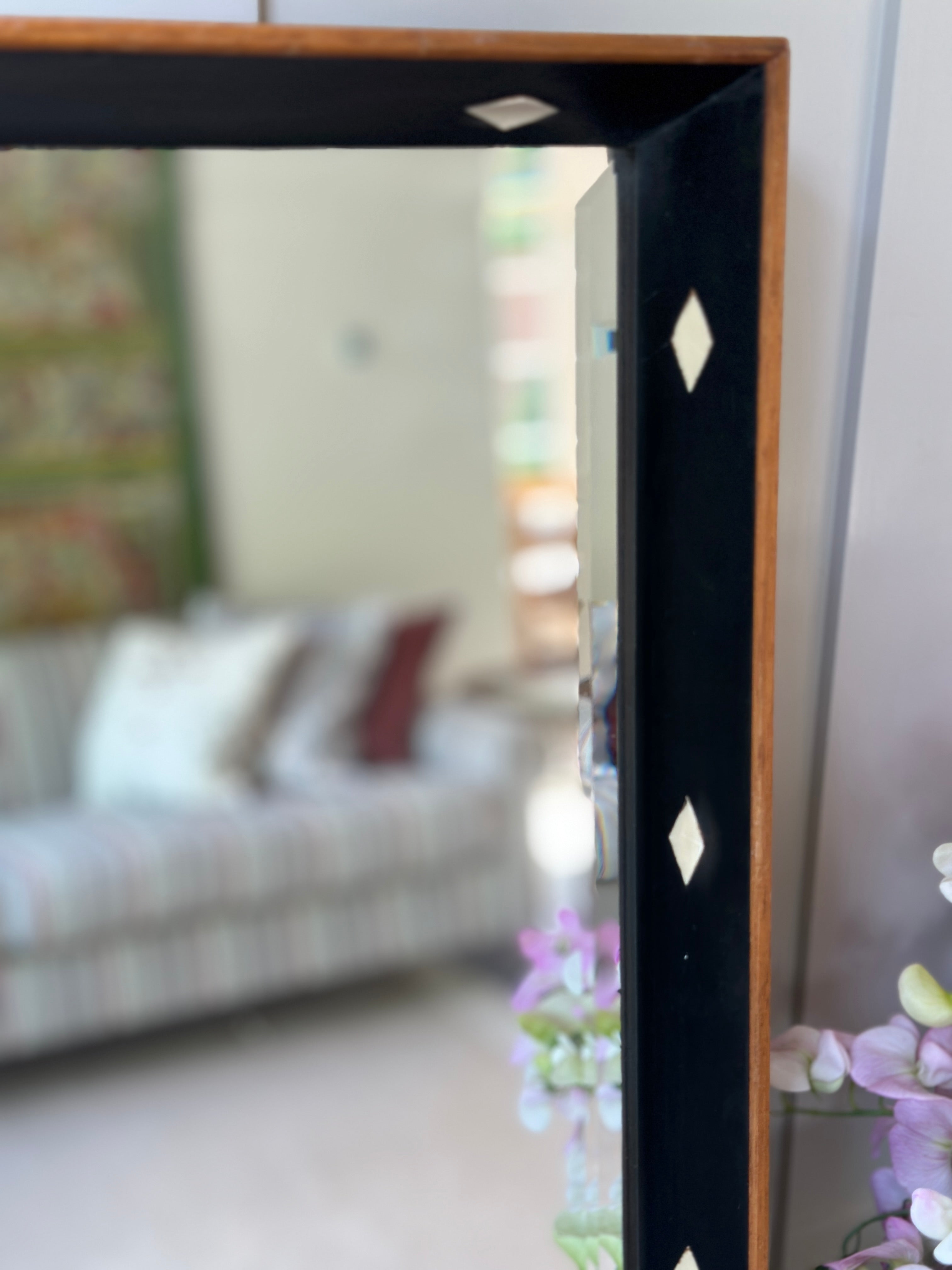 Mid Century Mirror with Bevelled Plate and Black Border