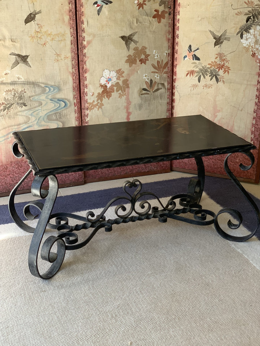 Early 20th C French Wrought Iron Coffee Table Circa 1920's with Chinoi