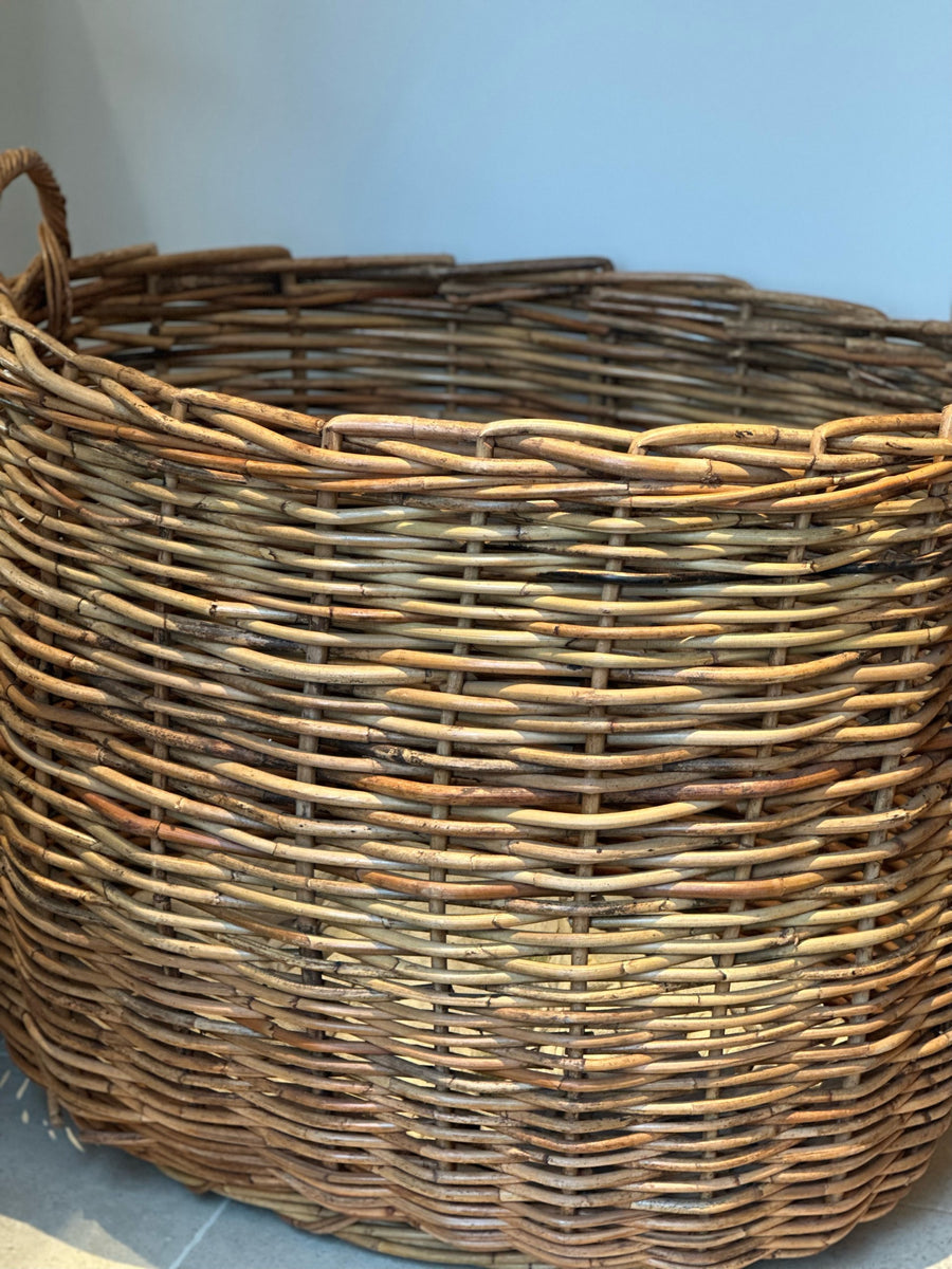 Extra Large Cane Log Basket Litten Tree Antiques