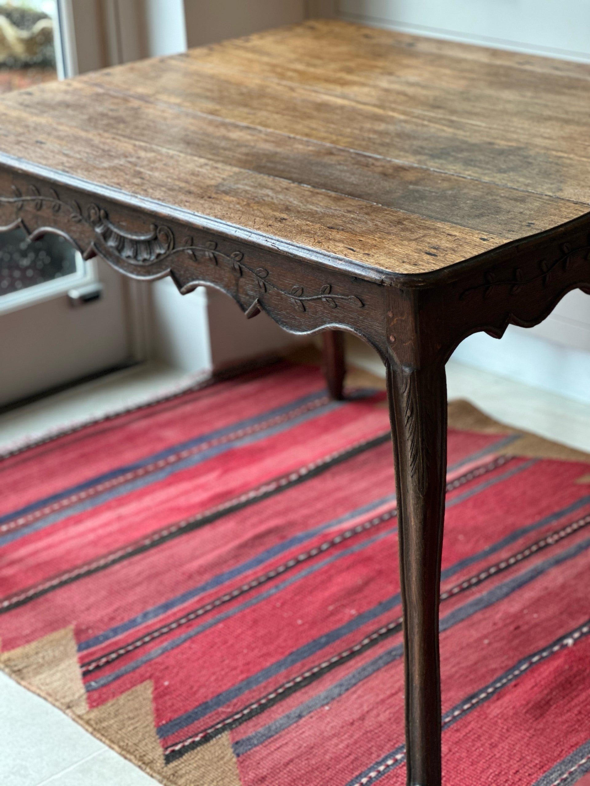 French oak centre table with carved oak surround and pretty cabriole legs