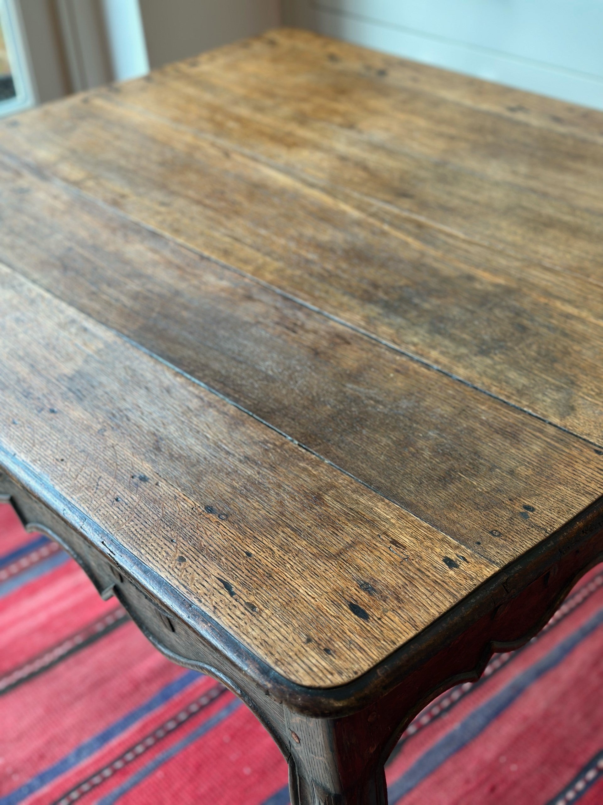 French oak centre table with carved oak surround and pretty cabriole legs