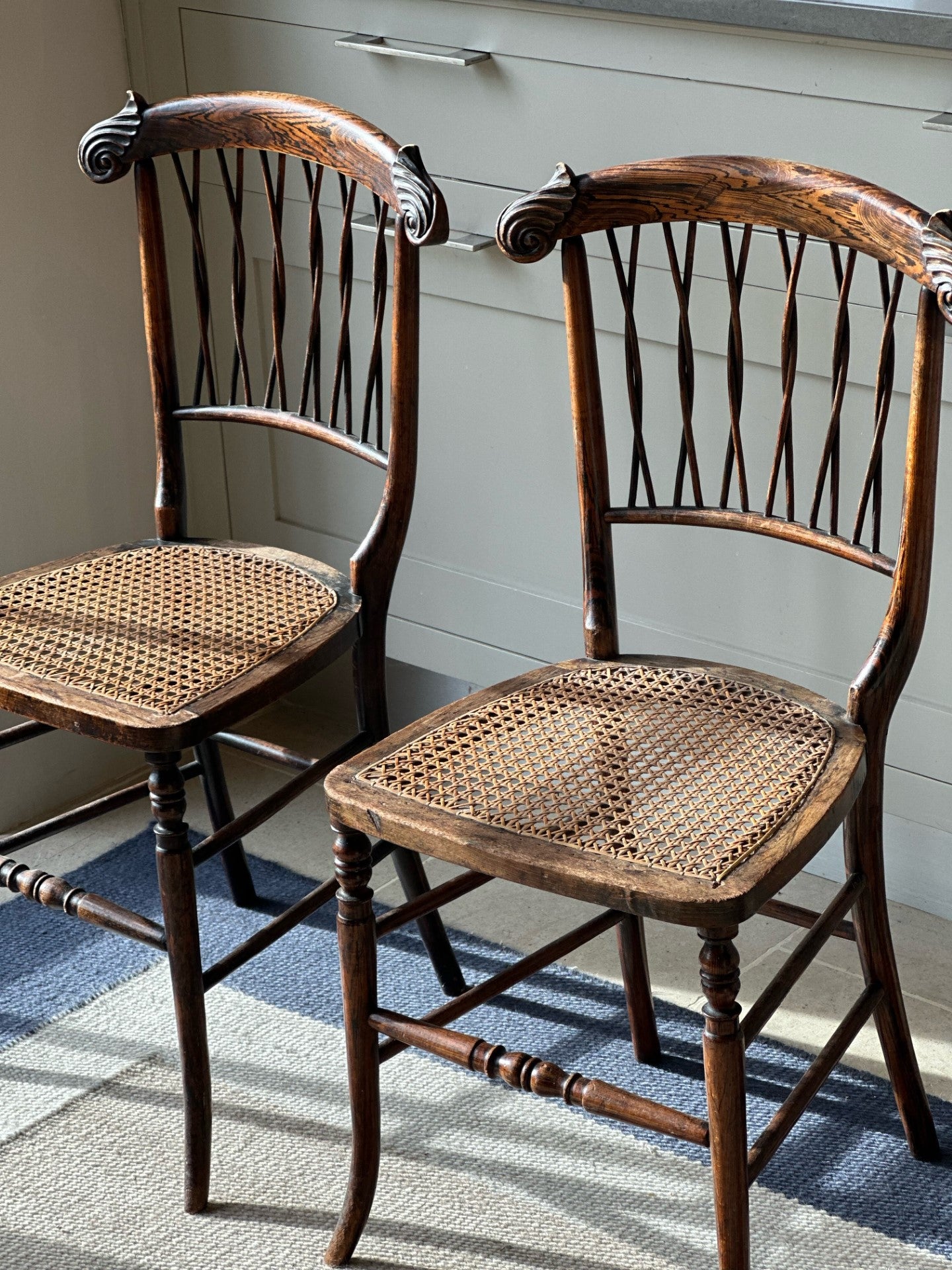 Rosewood and Cane Pair of Chairs