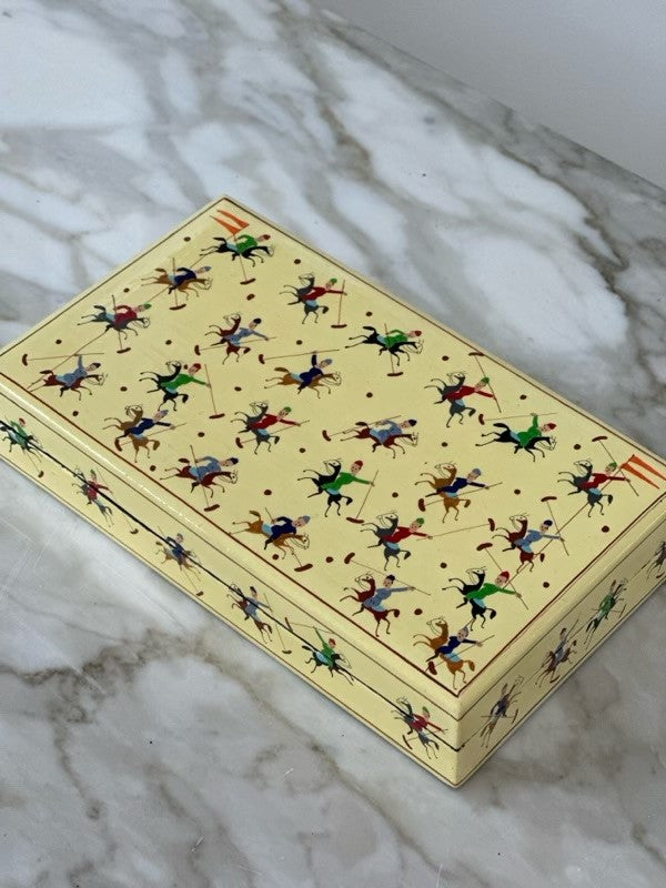 Indian Jewellery Box in Yellow with Mughal Polo Scene