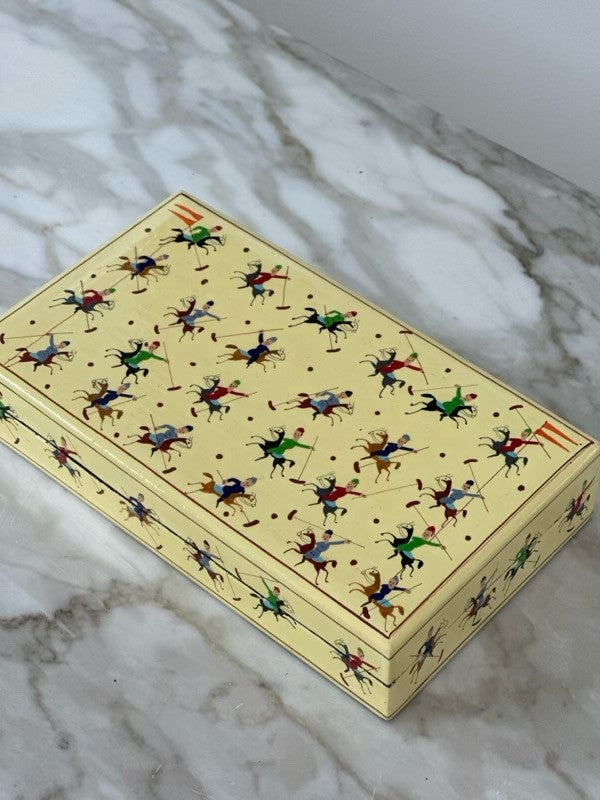 Indian Jewellery Box in Yellow with Mughal Polo Scene