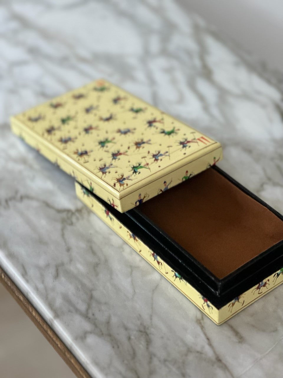 Indian Jewellery Box in Yellow with Mughal Polo Scene