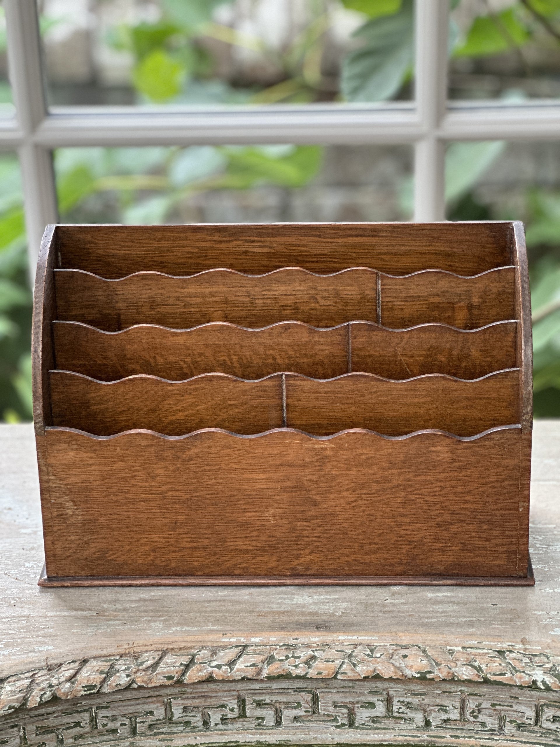 Scalloped Oak Desk Tidy