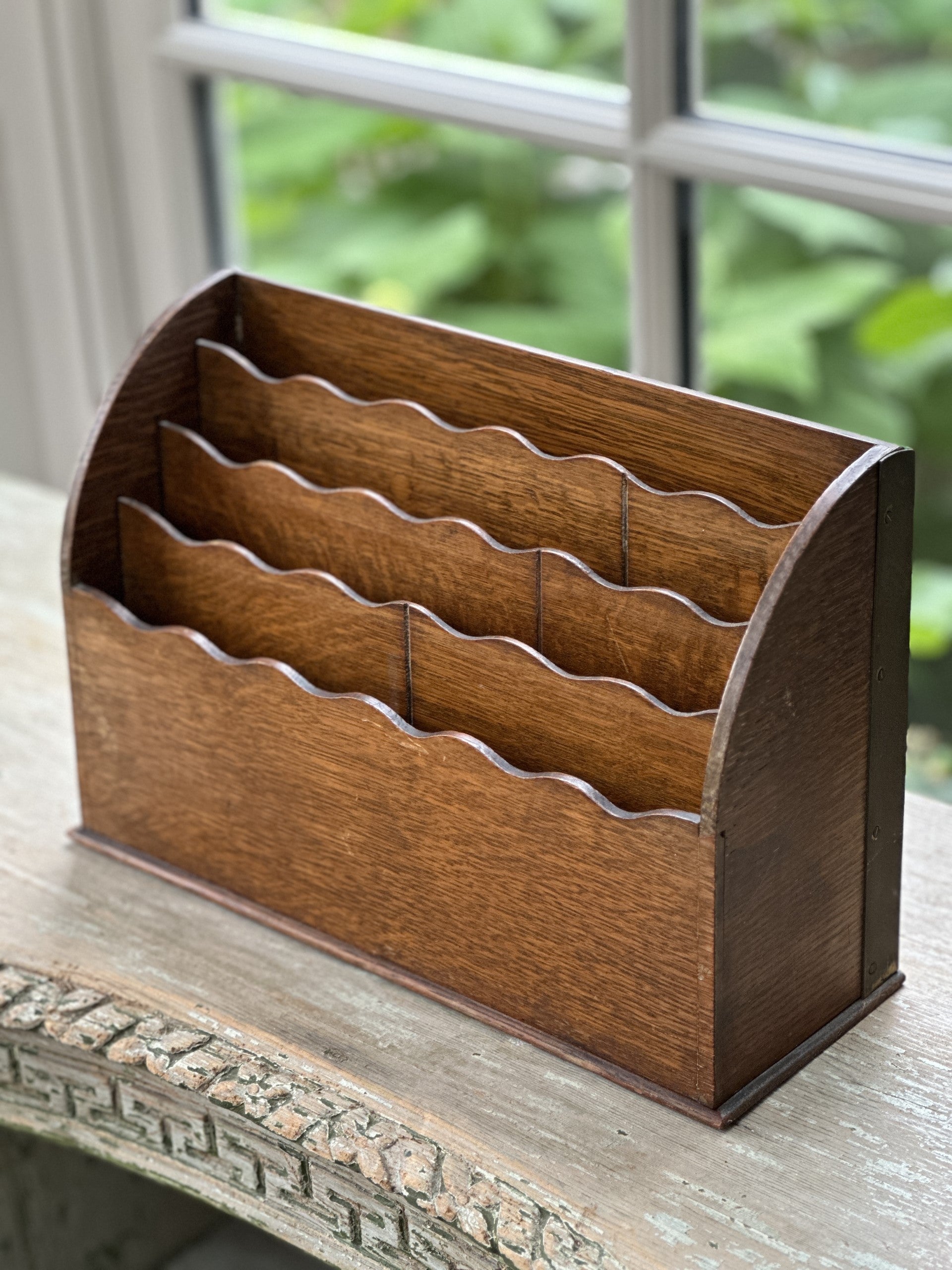 Scalloped Oak Desk Tidy