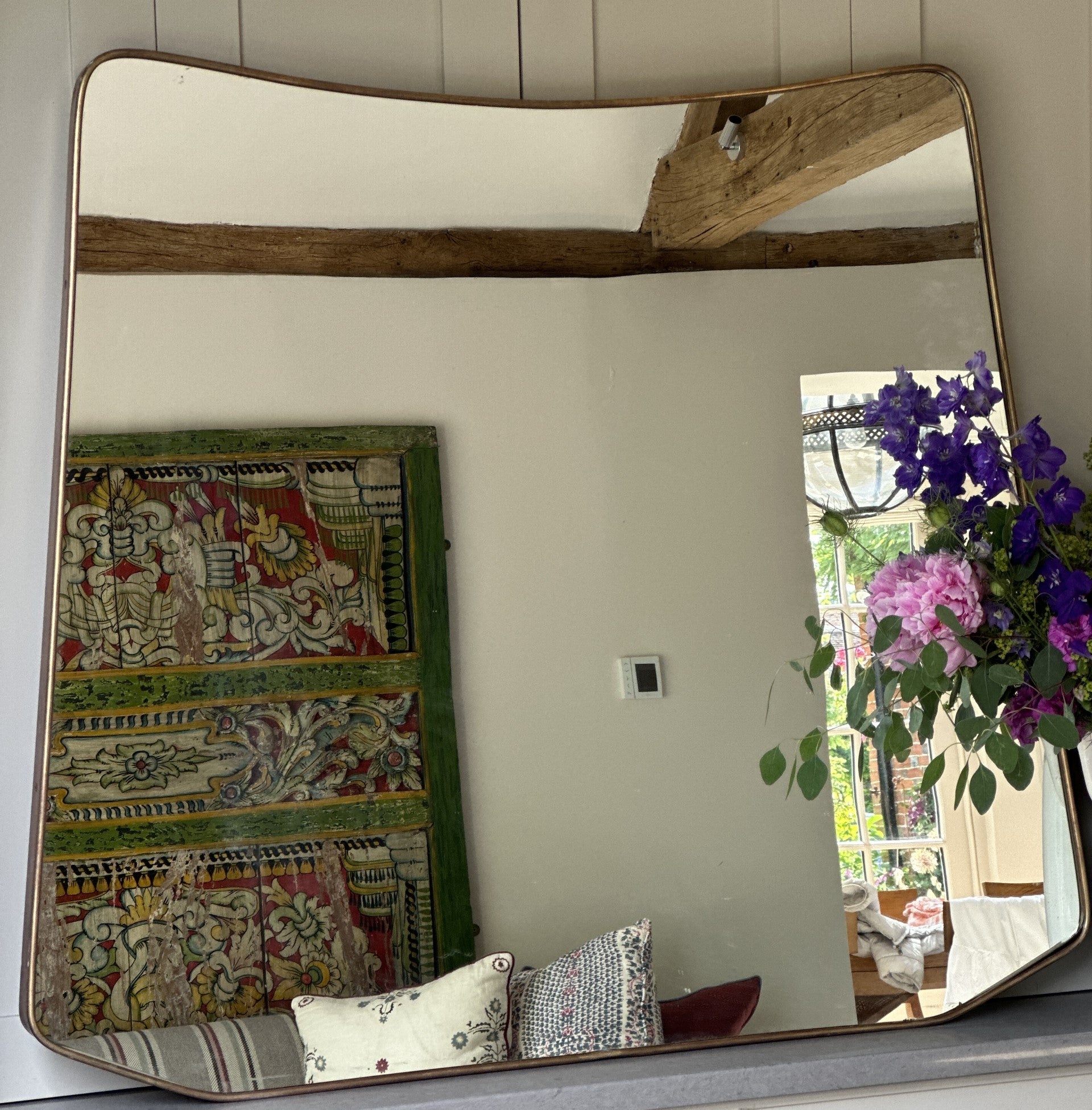 Large Mid Century Italian Shield Mirror in Brass