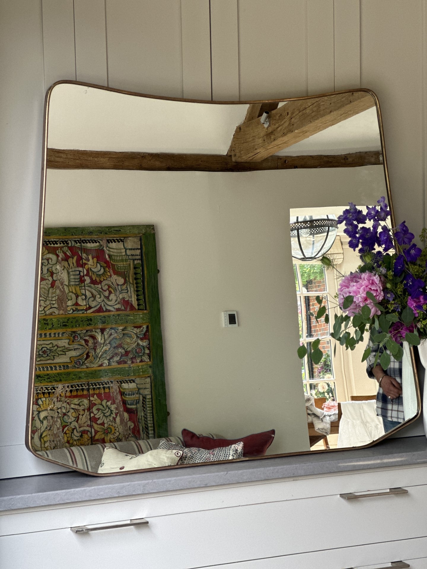 Large Mid Century Italian Shield Mirror in Brass