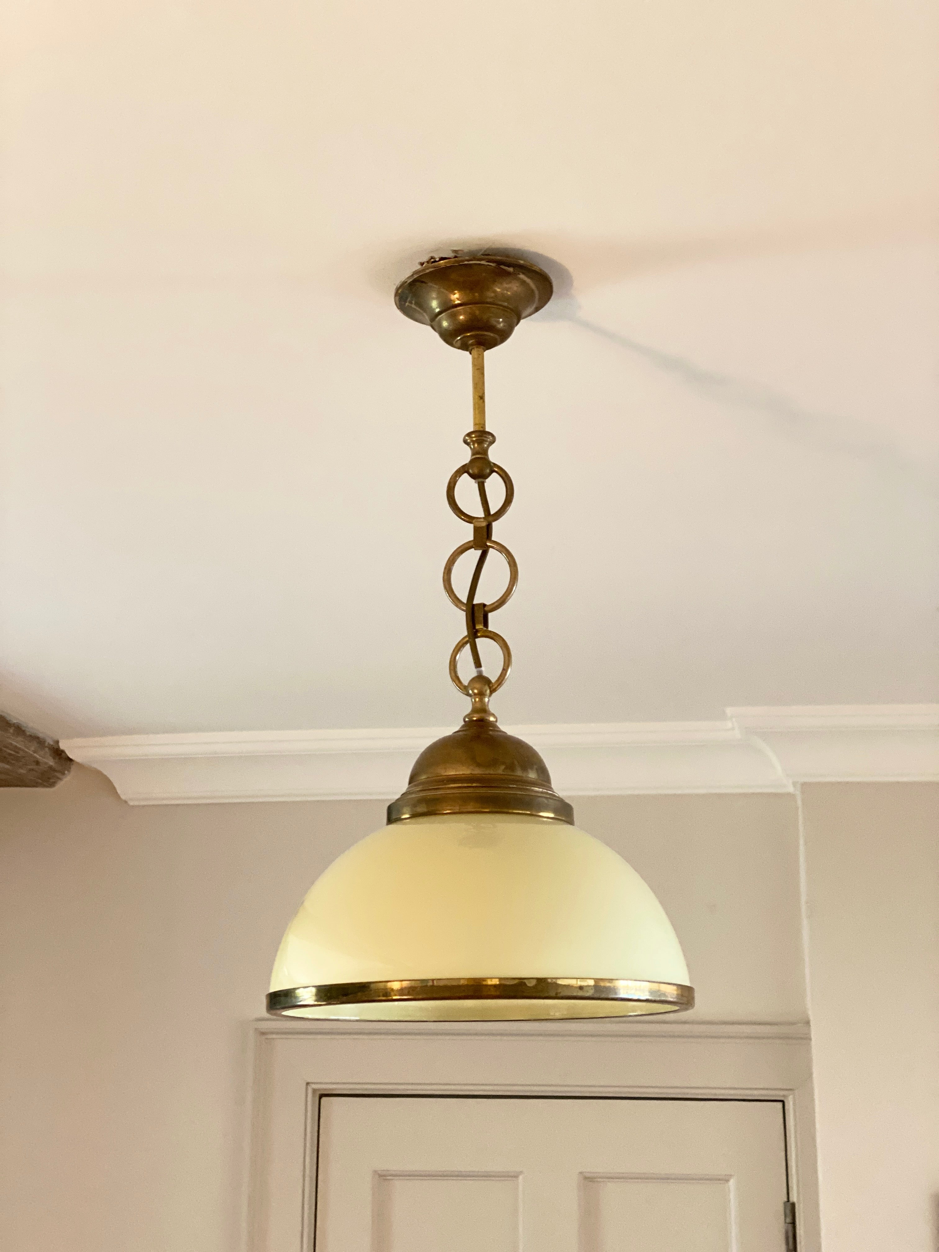 Vintage Brass and opaline glass pendant