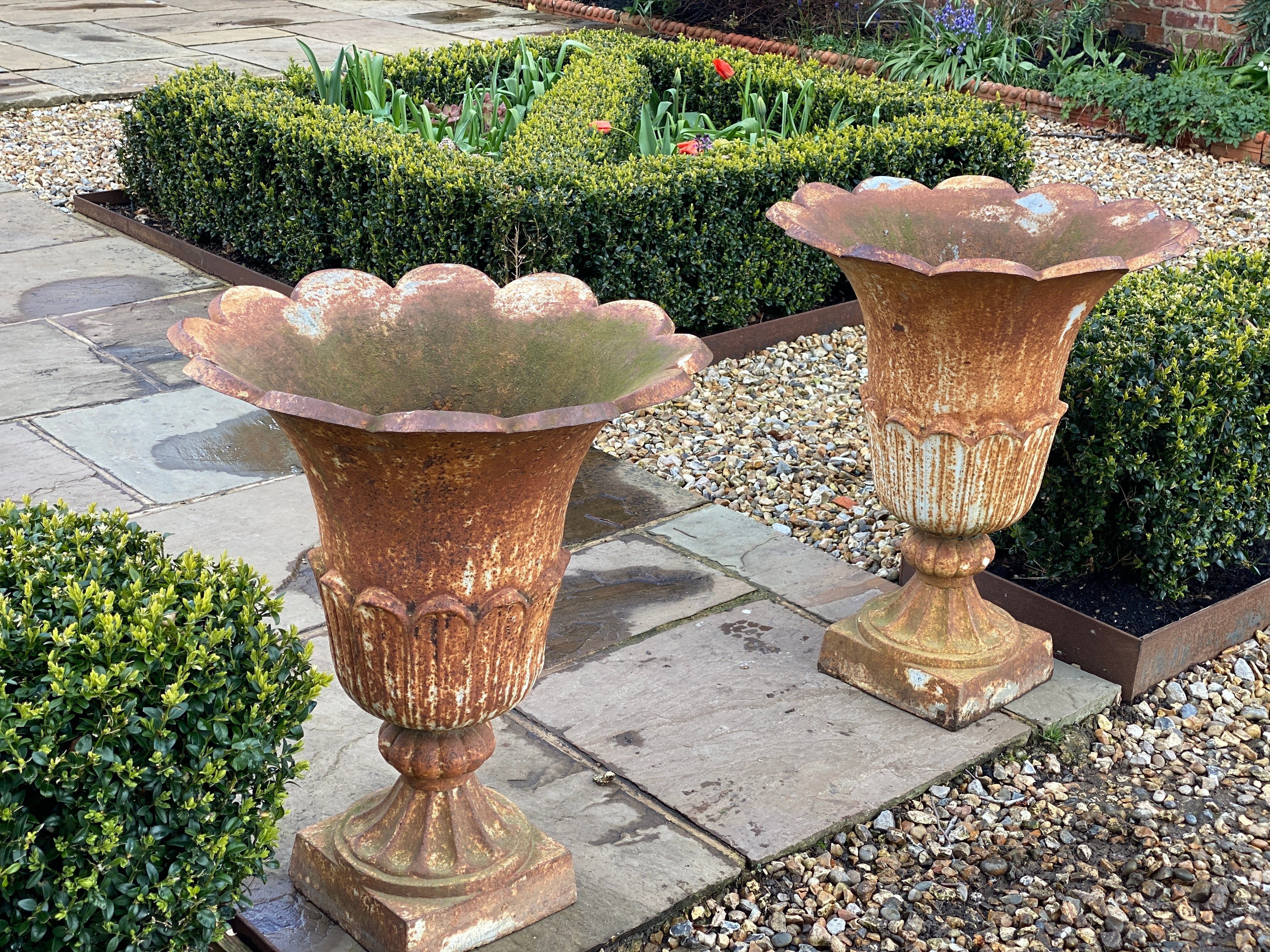 Late 19th/Early 20th Century Tulip Cast Iron Urns