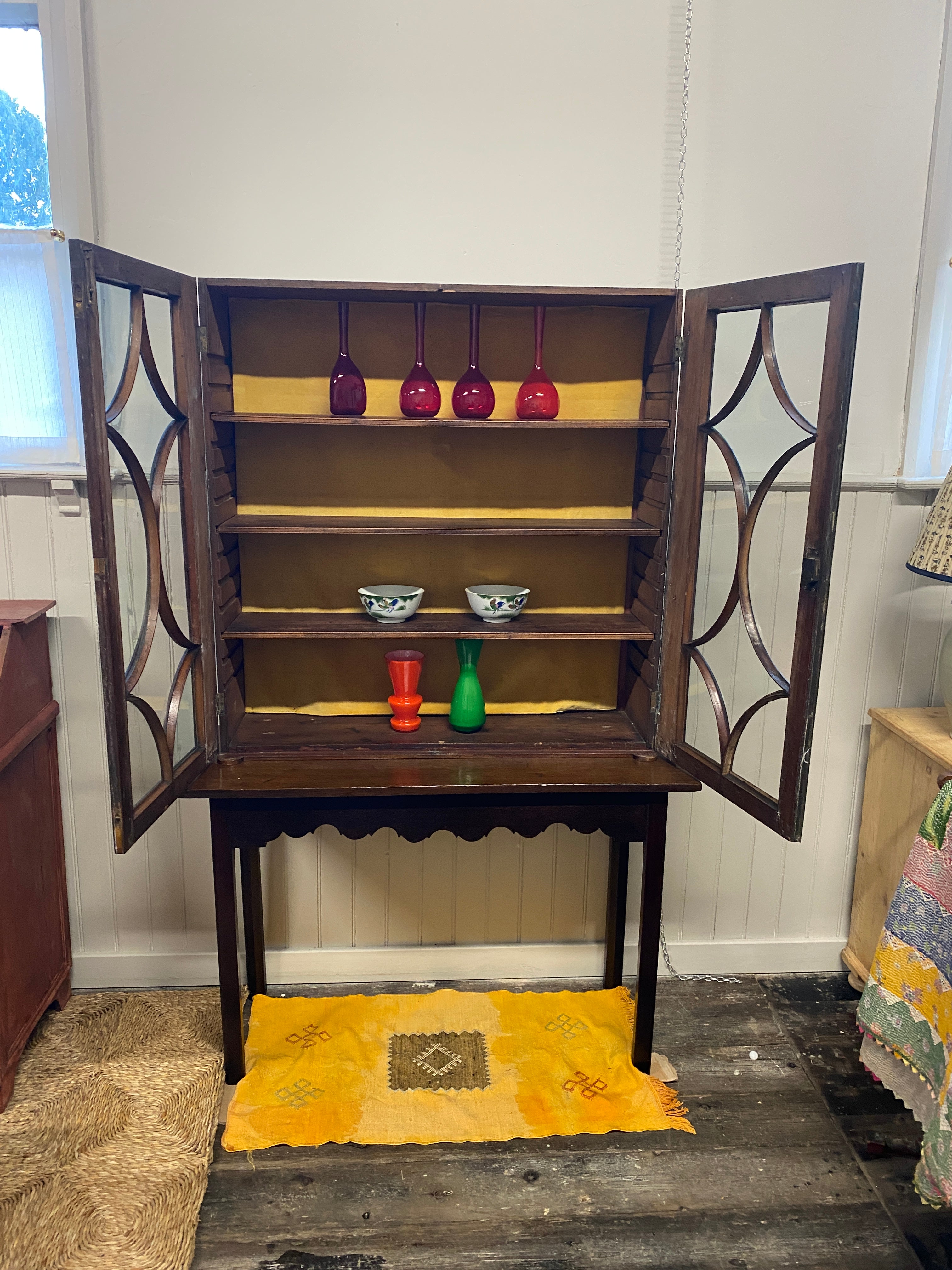 Glazed Decorative Cabinet on Console Base
