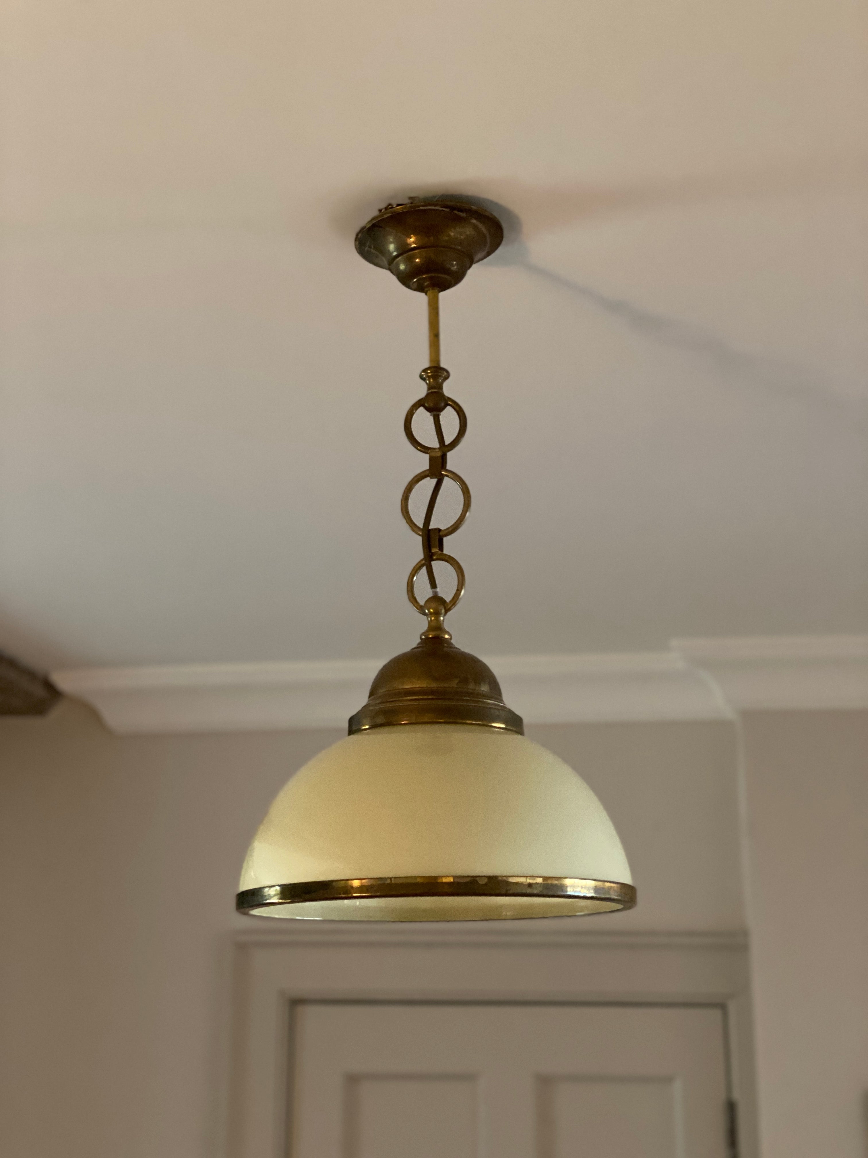 Vintage Brass and opaline glass pendant