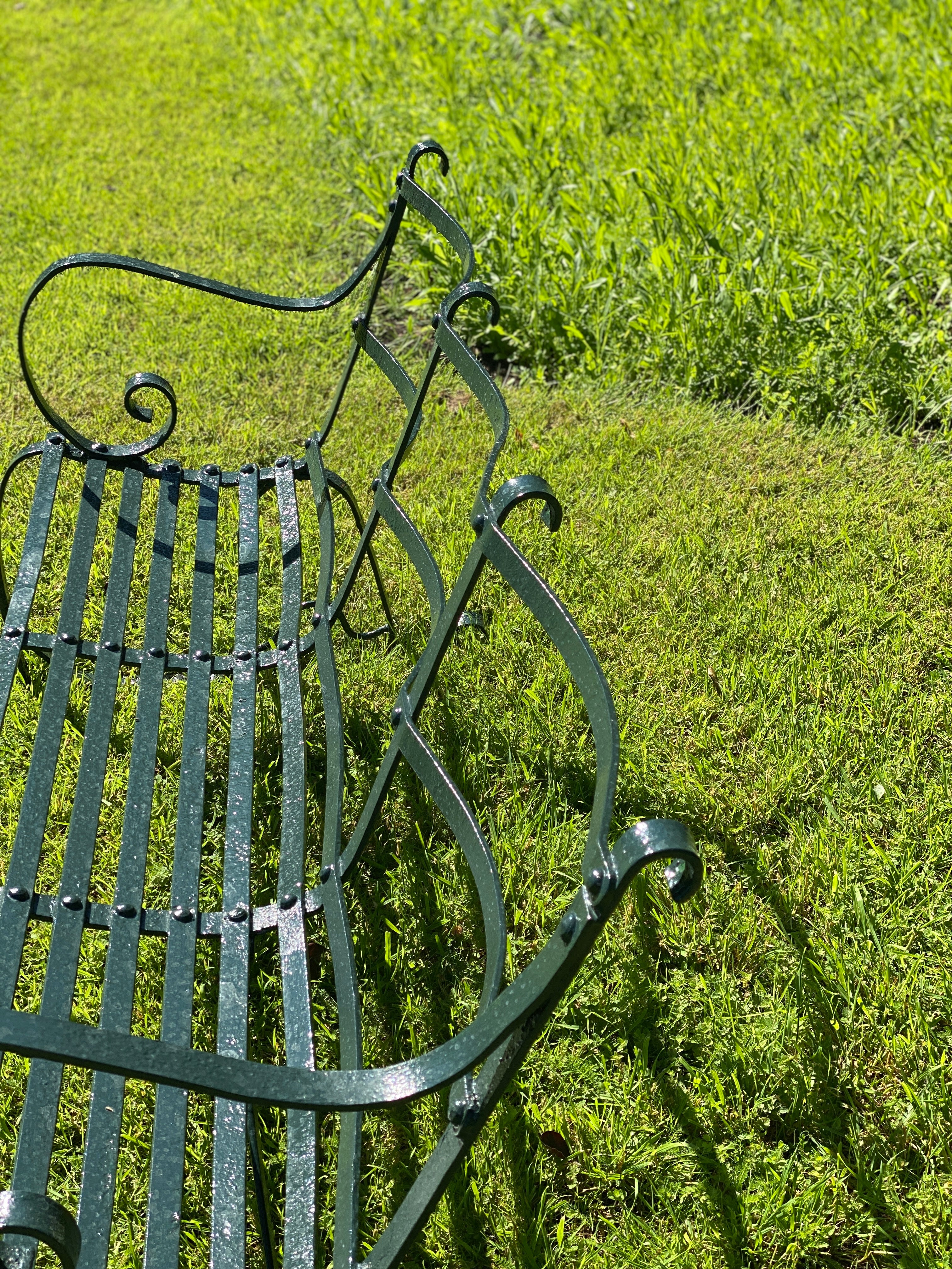 Late 19th Century Cumbrian Green Strap Bench