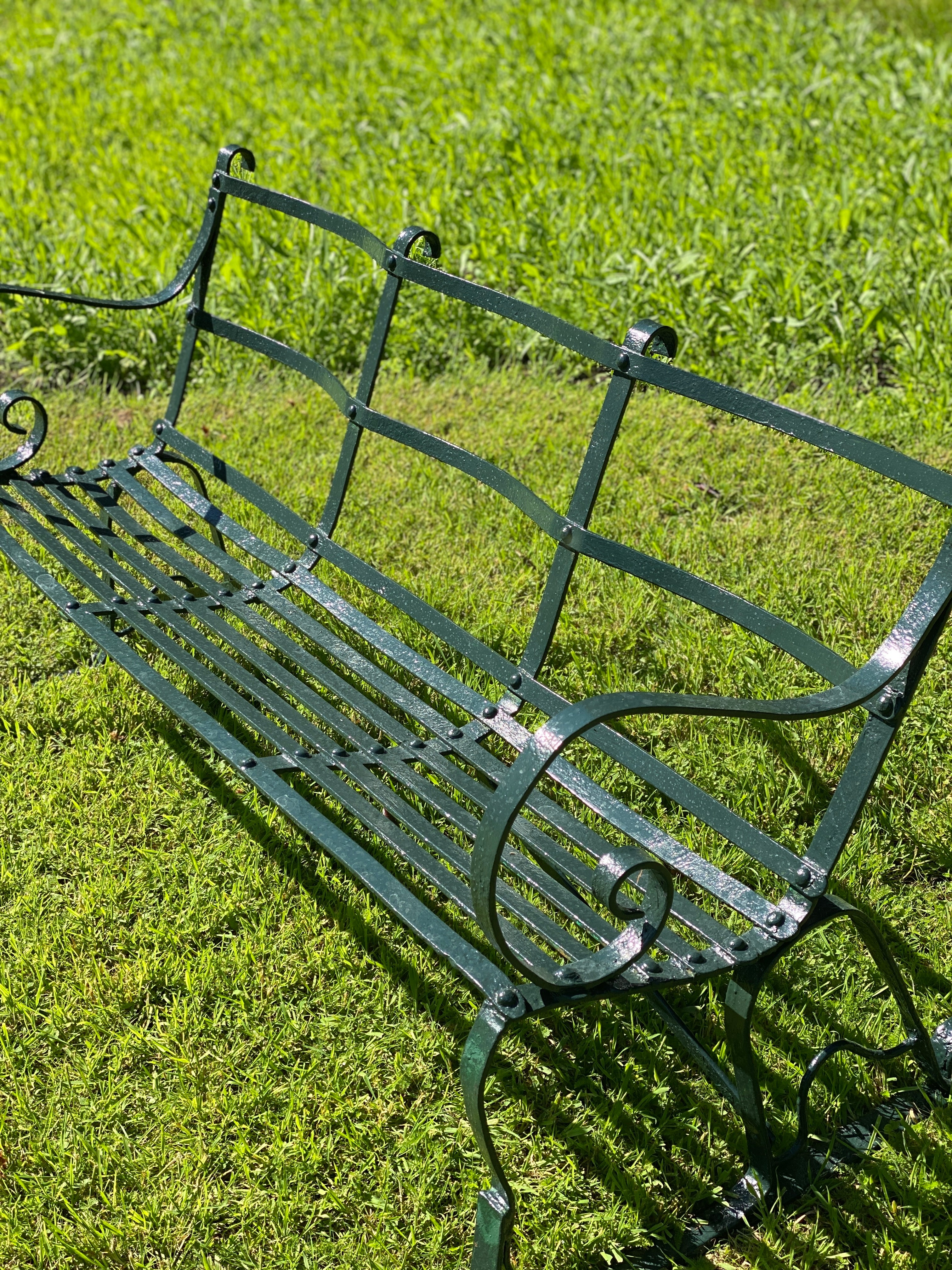 Late 19th Century Cumbrian Green Strap Bench