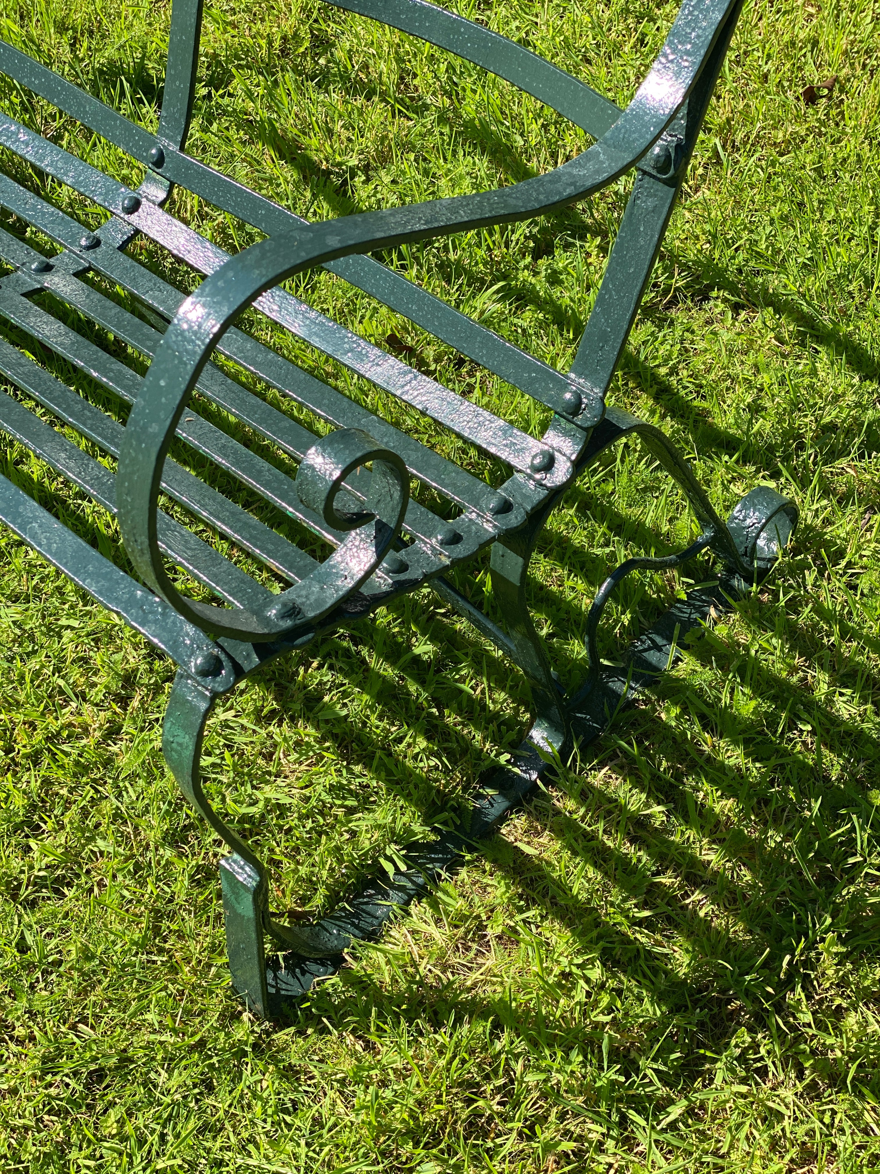 Late 19th Century Cumbrian Green Strap Bench