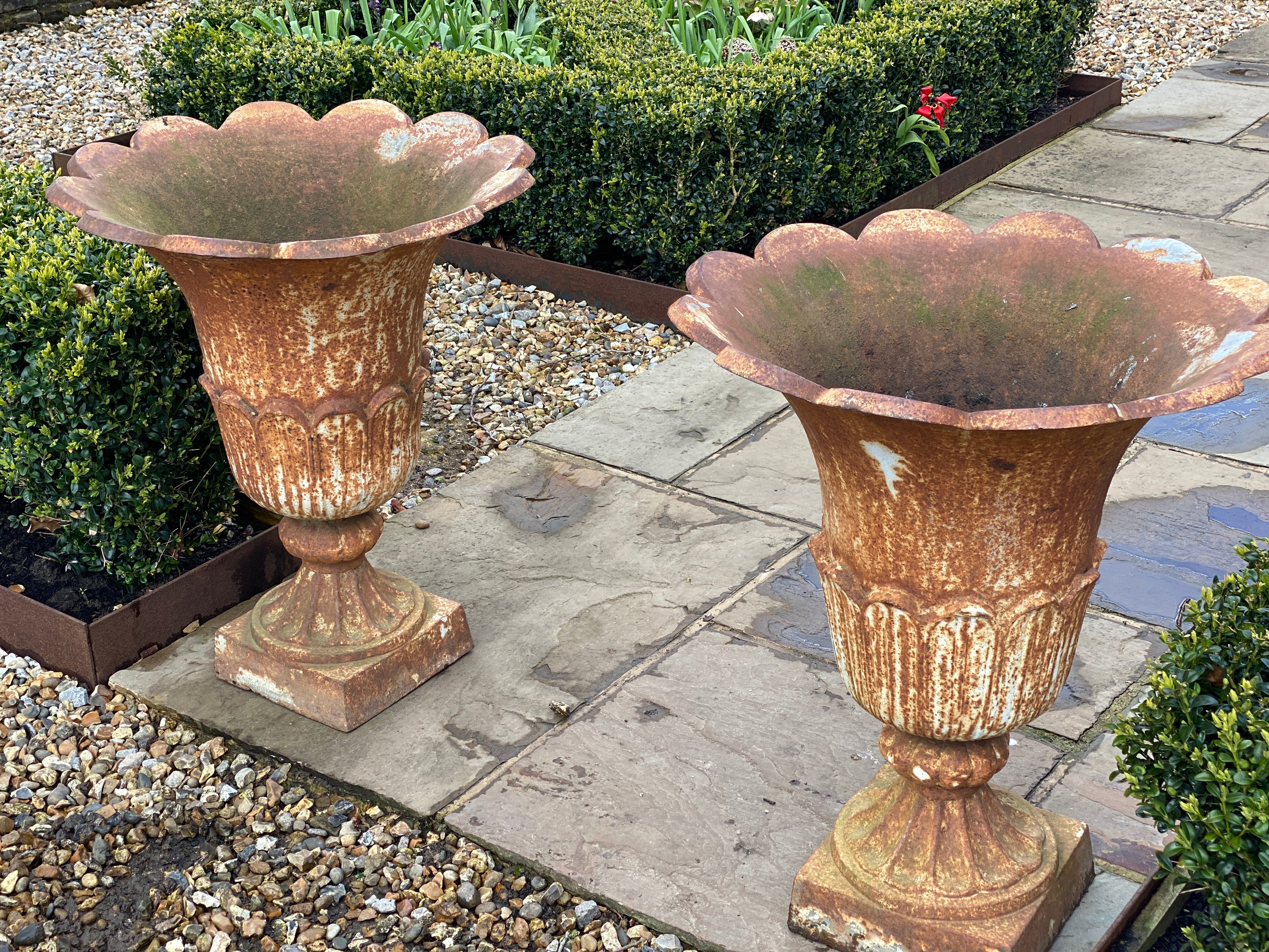 Late 19th/Early 20th Century Tulip Cast Iron Urns