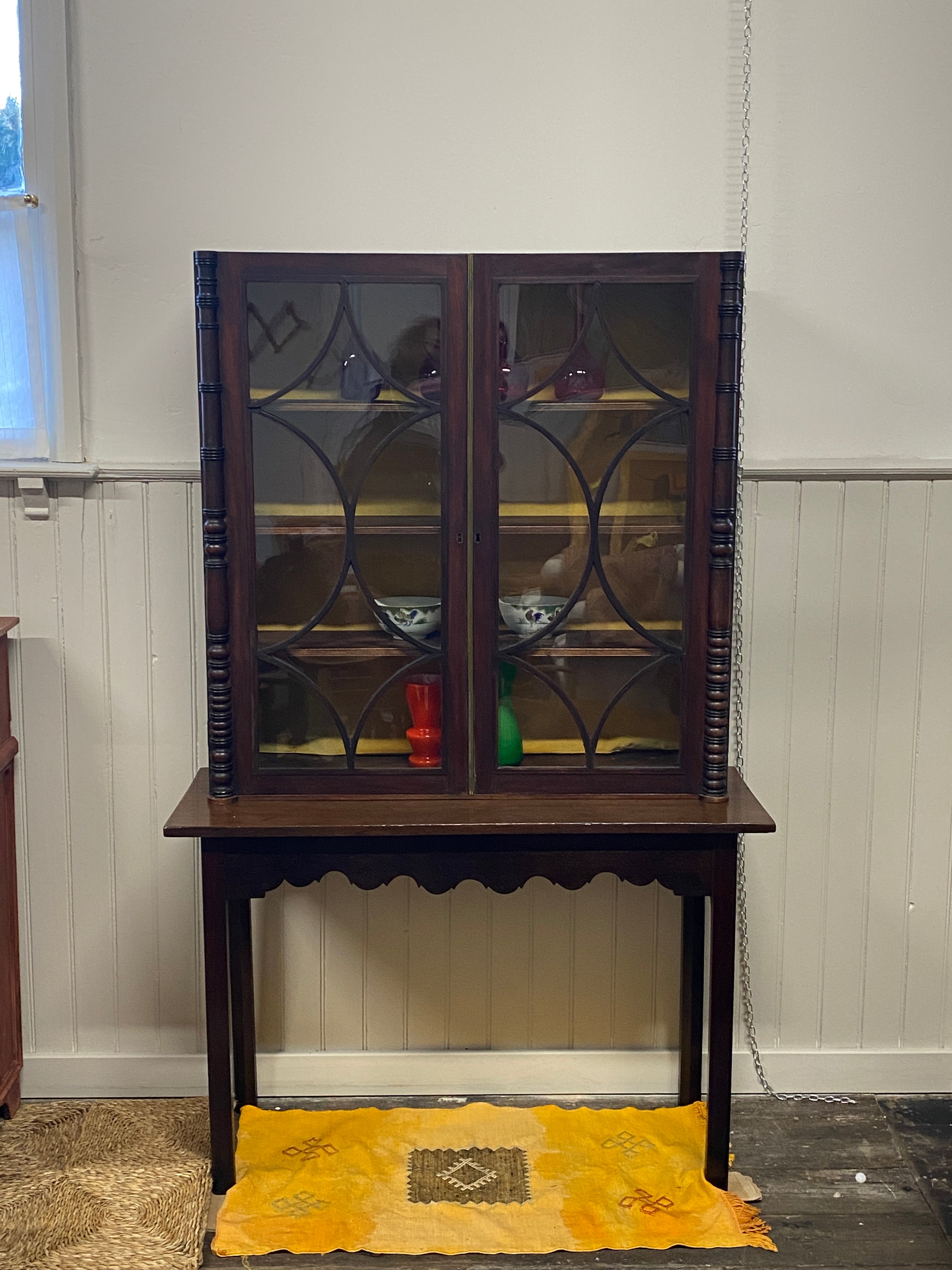 Glazed Decorative Cabinet on Console Base