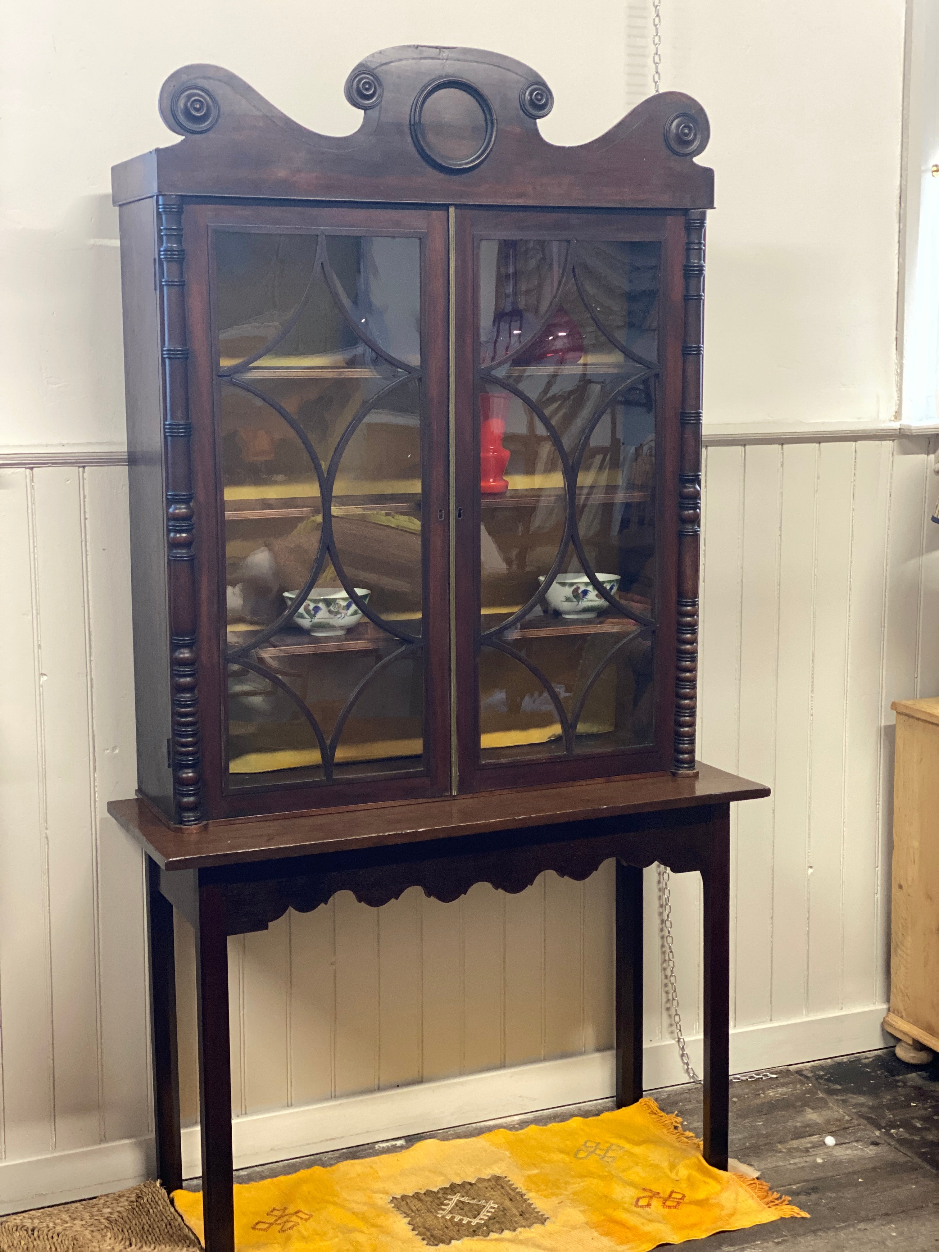 Glazed Decorative Cabinet on Console Base