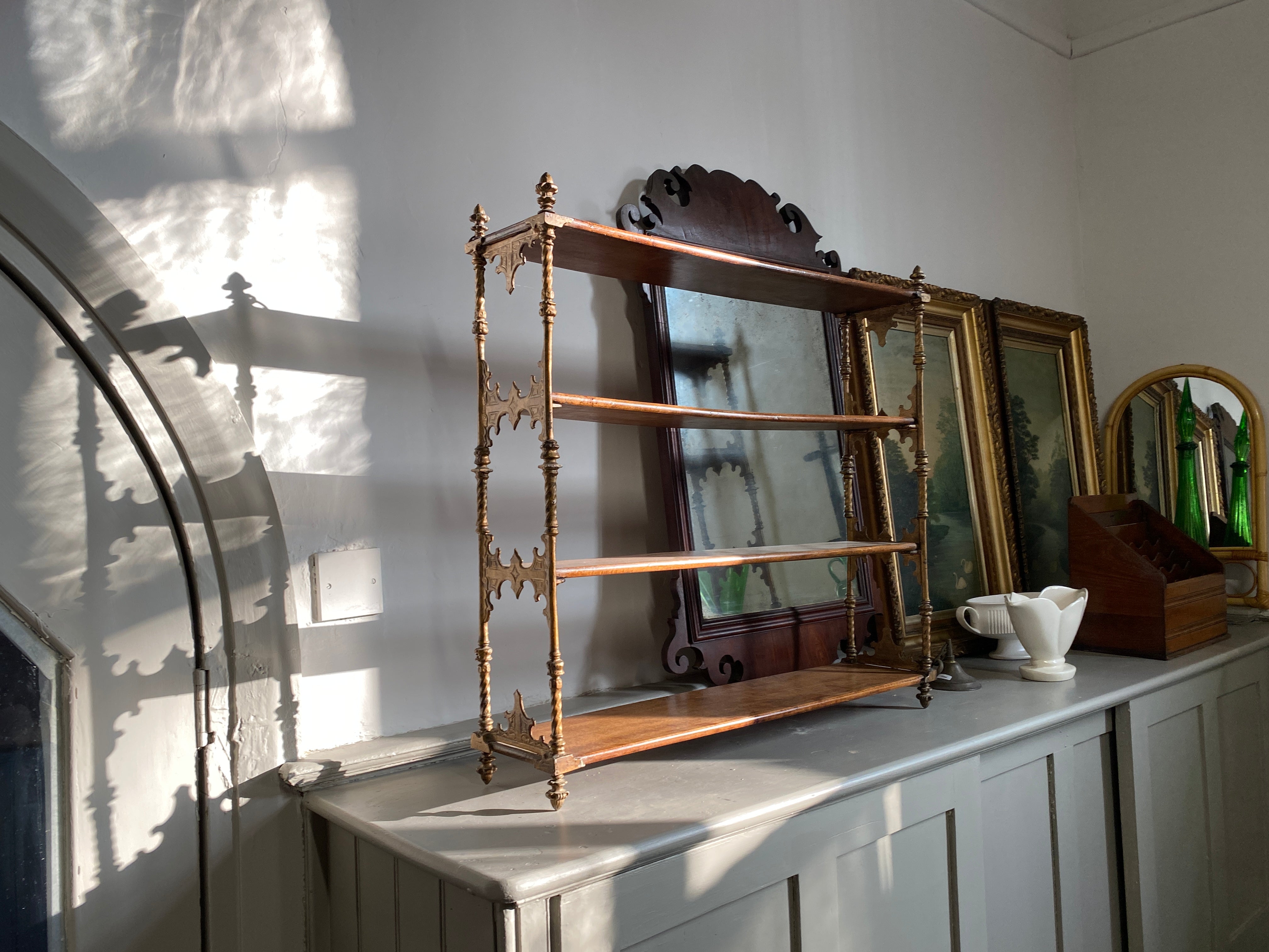 Pretty French wood and brass etagere