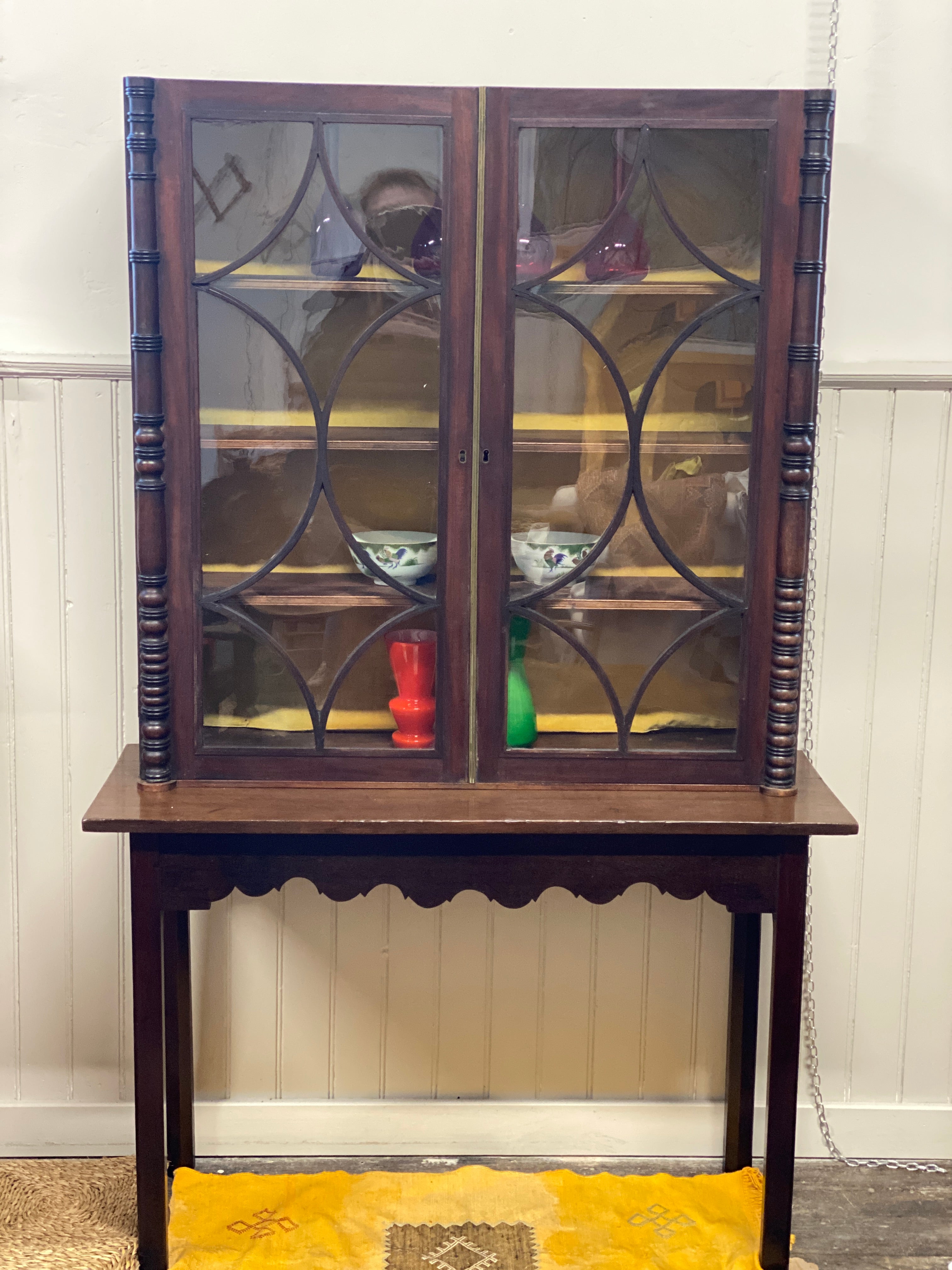 Glazed Decorative Cabinet on Console Base