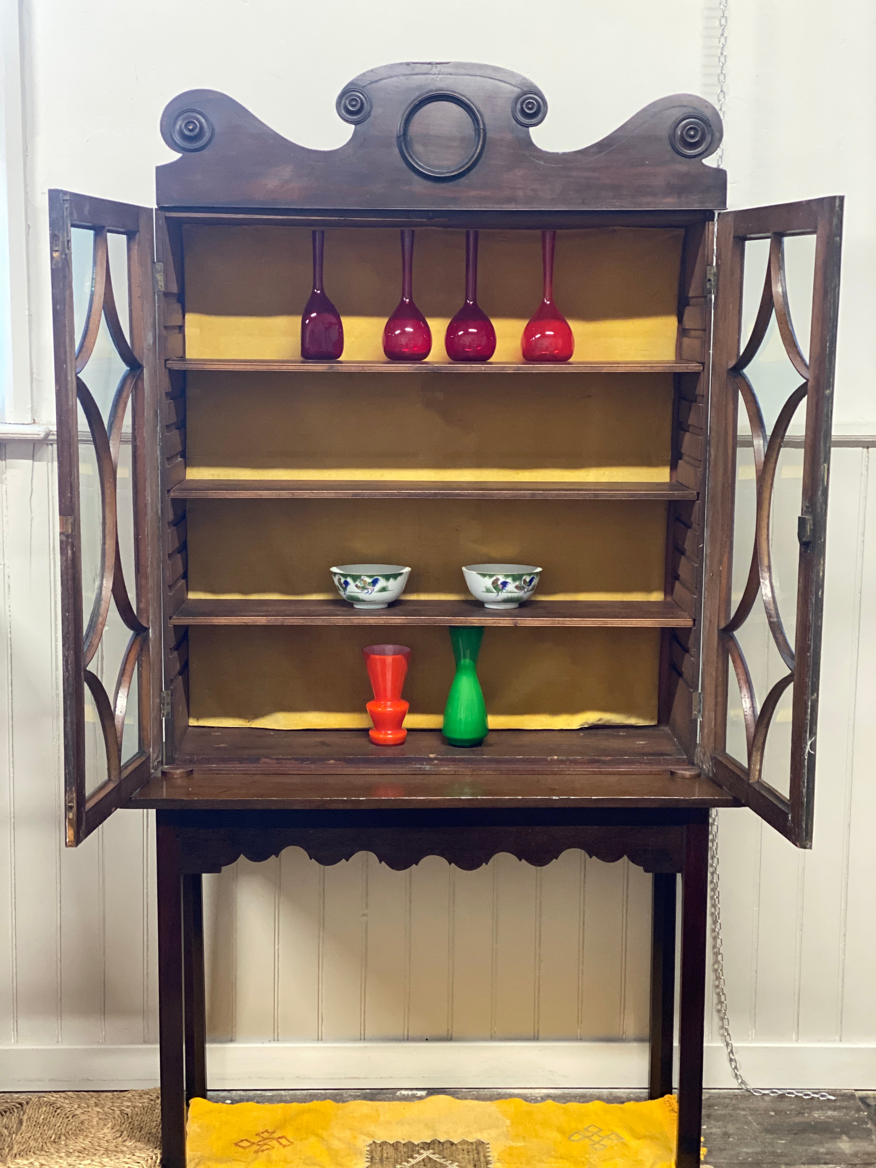 Glazed Decorative Cabinet on Console Base