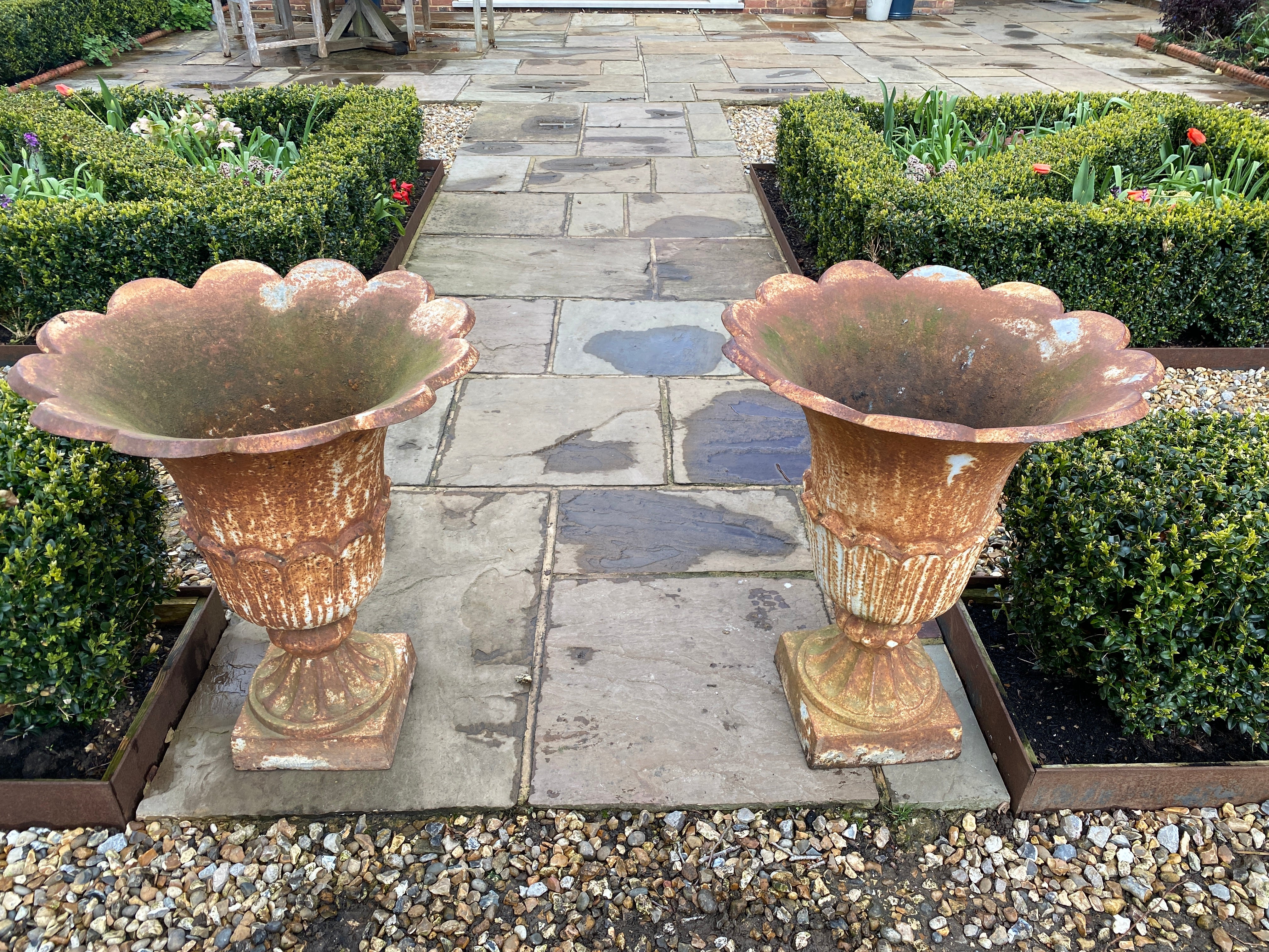 Late 19th/Early 20th Century Tulip Cast Iron Urns