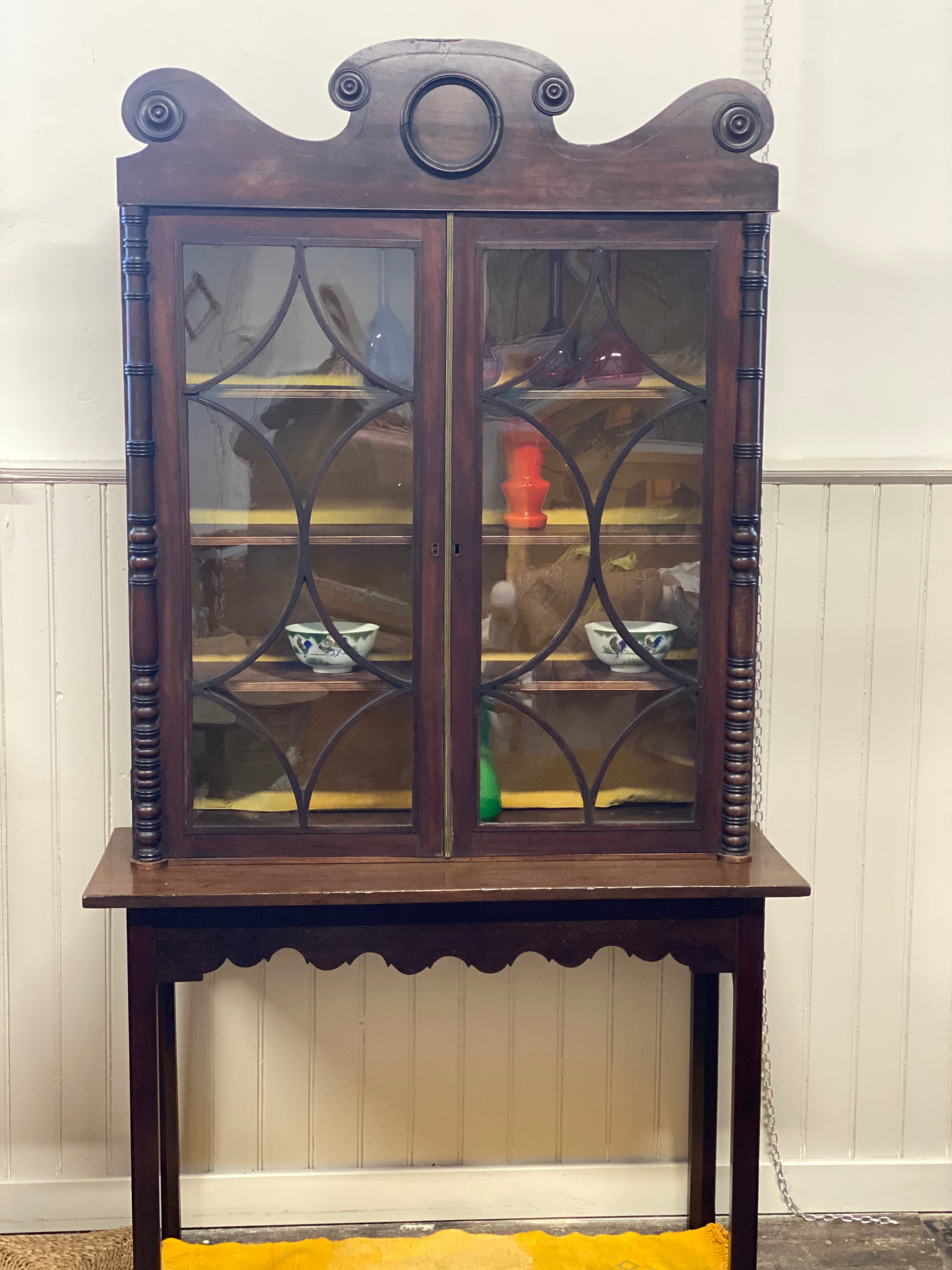 Glazed Decorative Cabinet on Console Base