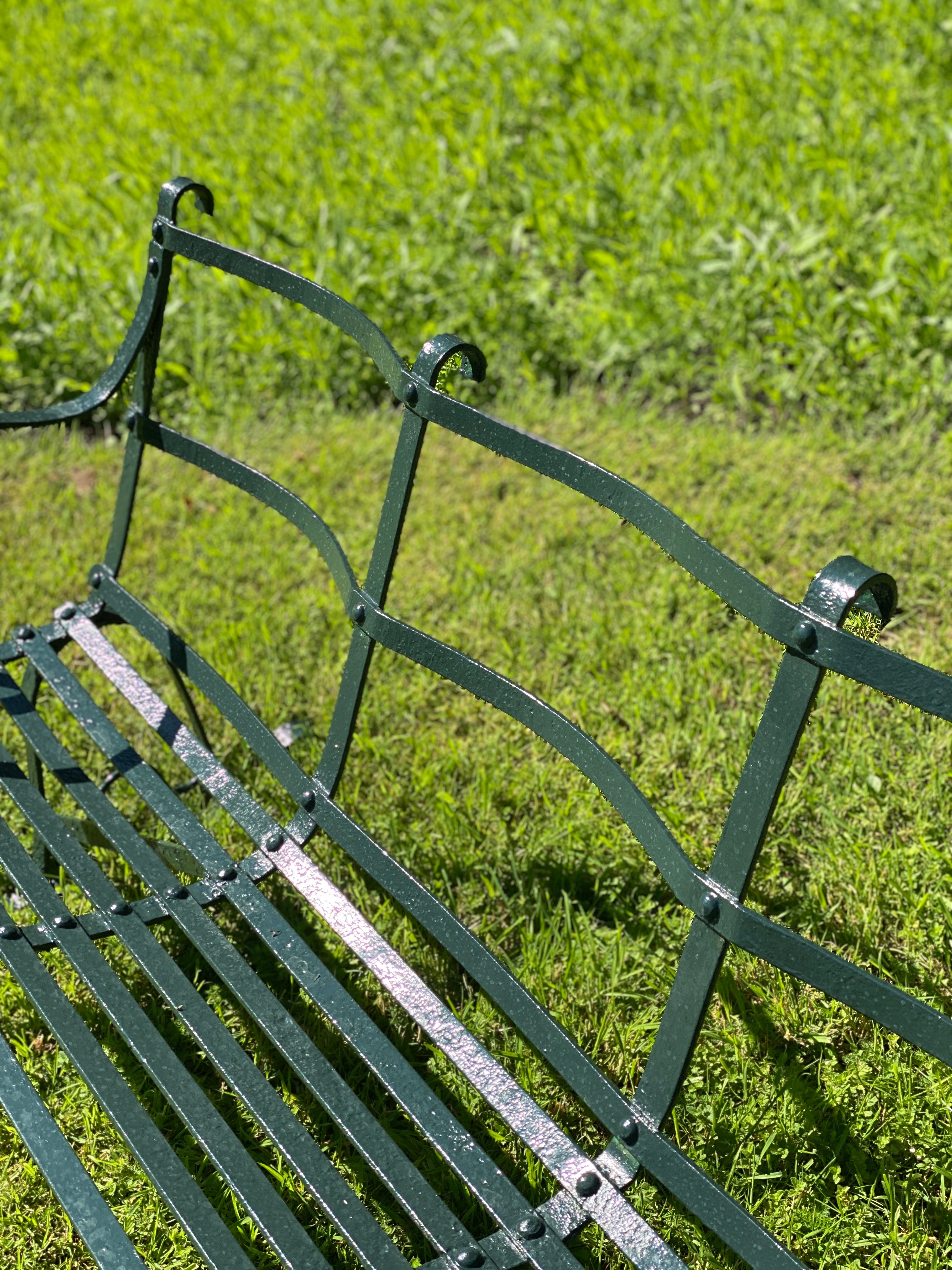 Late 19th Century Cumbrian Green Strap Bench