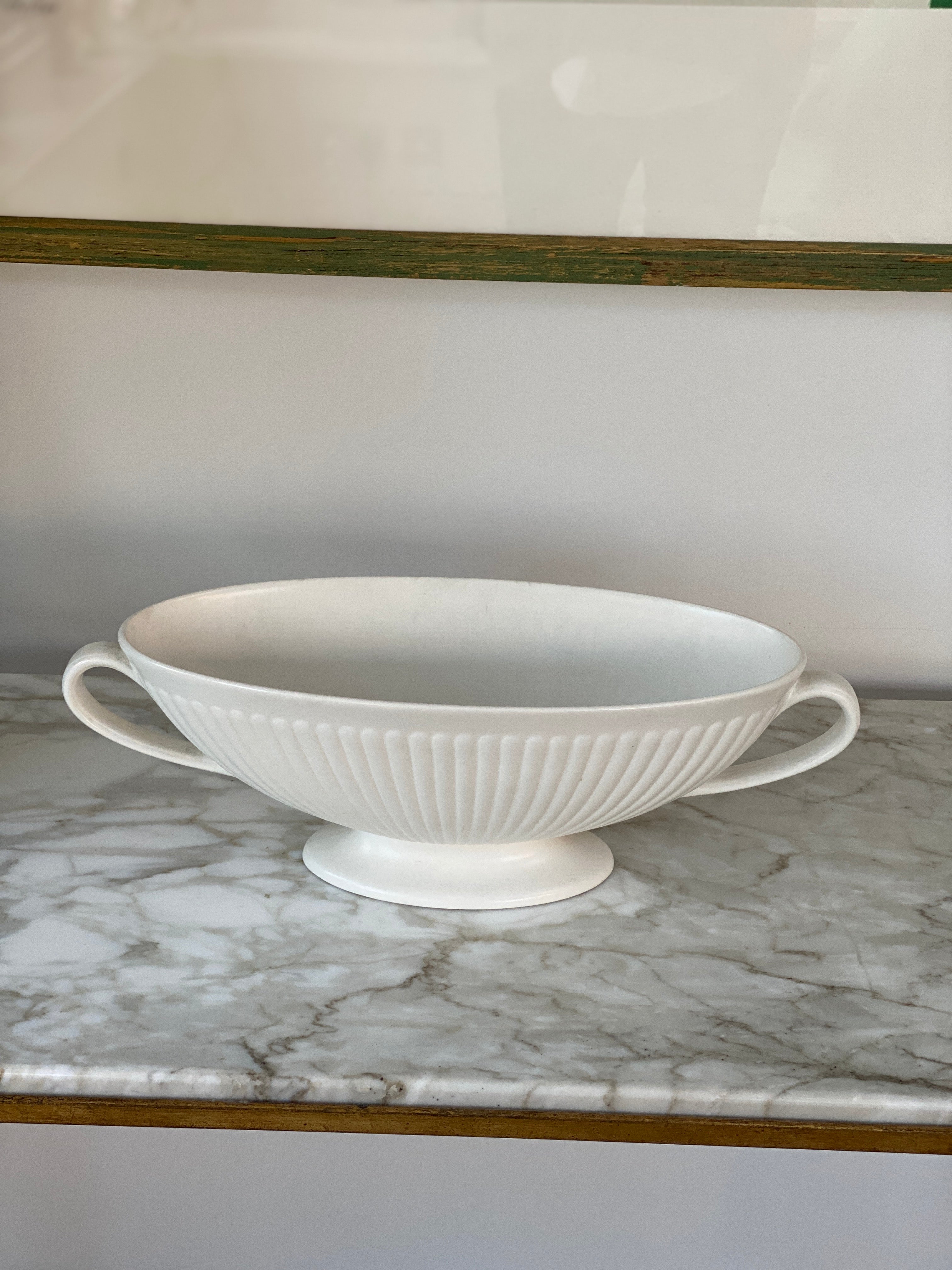 Large Ribbed Wedgwood Moonstone Mantle Vase with handles