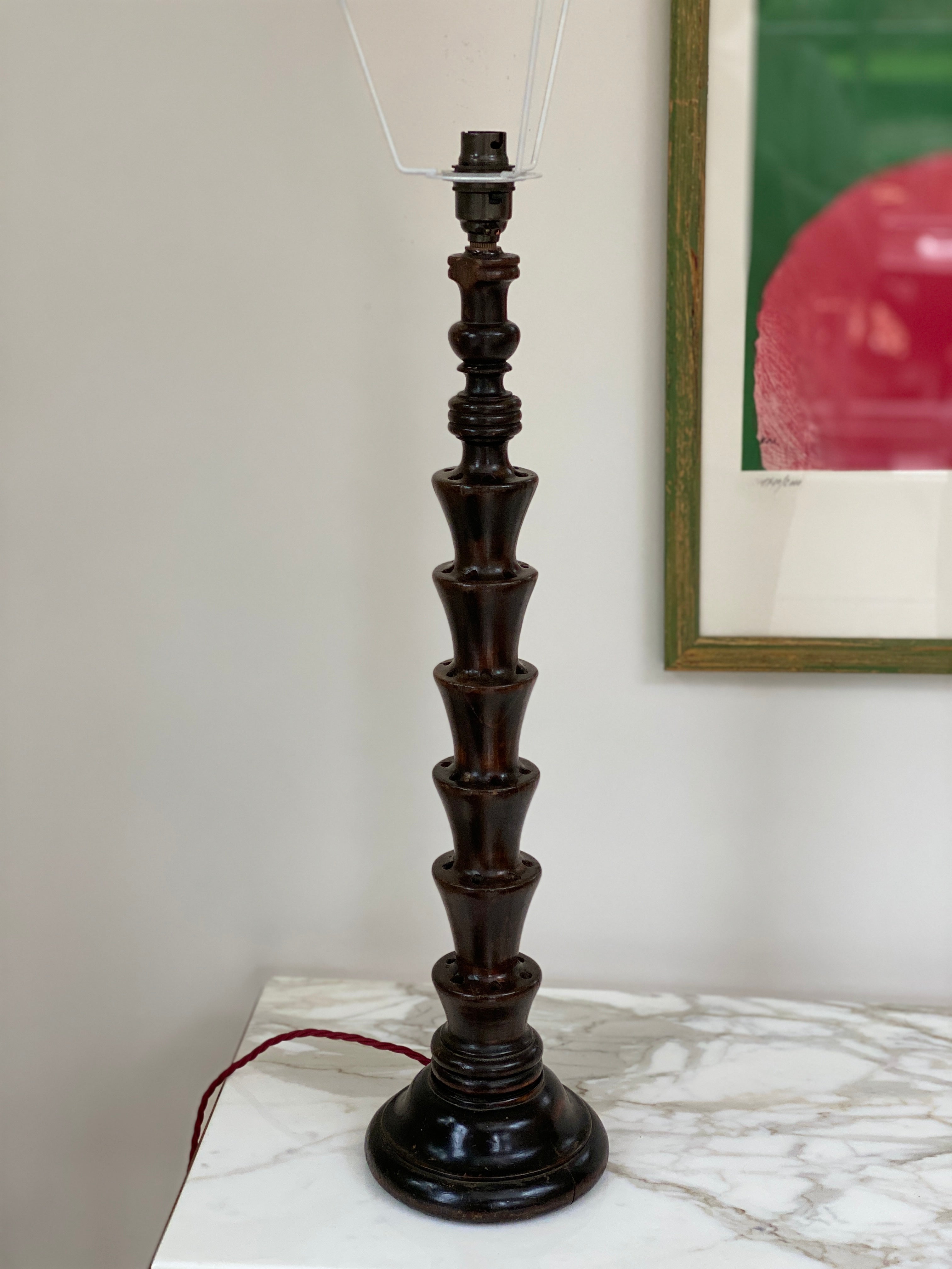 Tall decorative dark wood table lamp