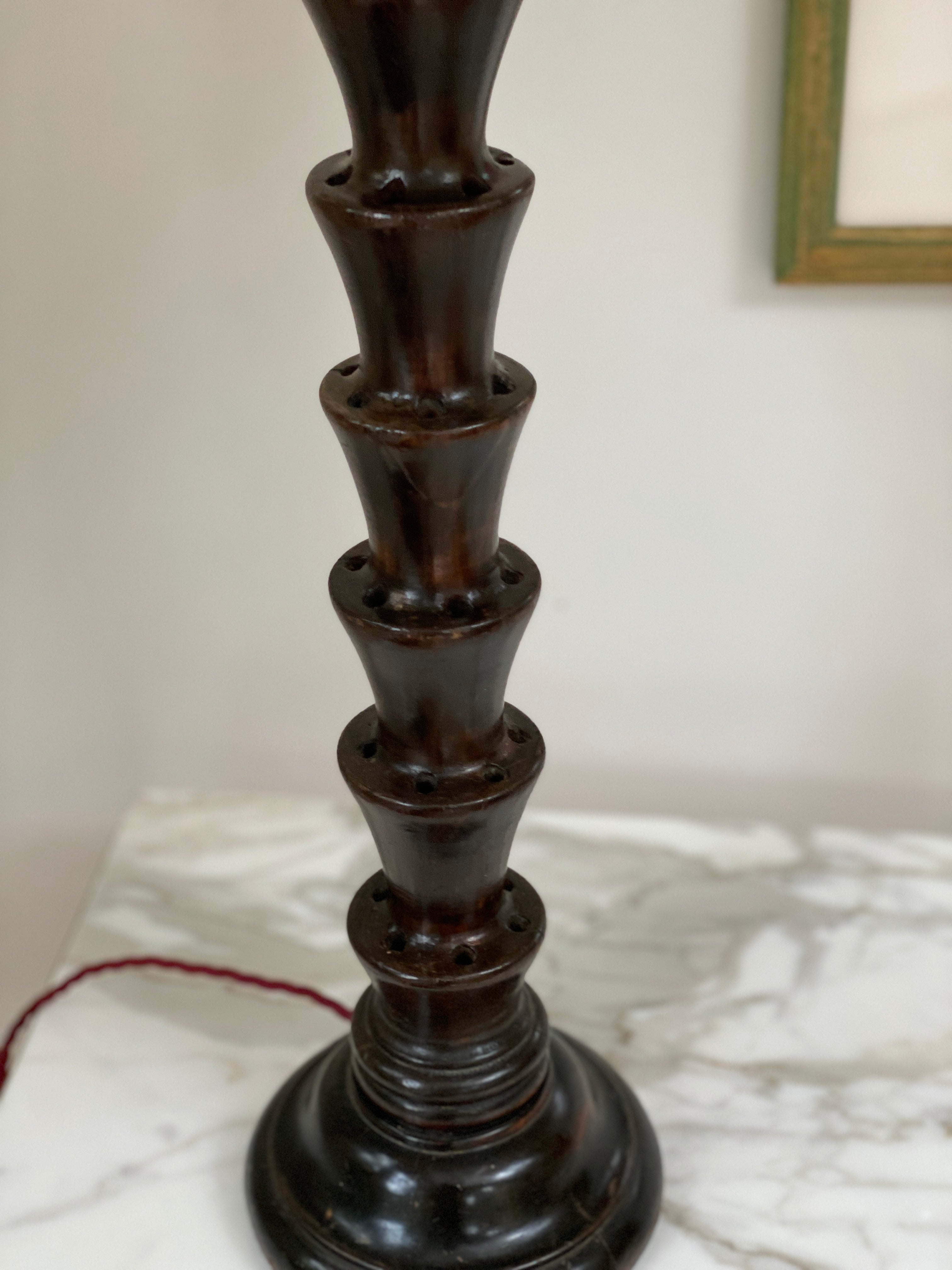 Tall decorative dark wood table lamp