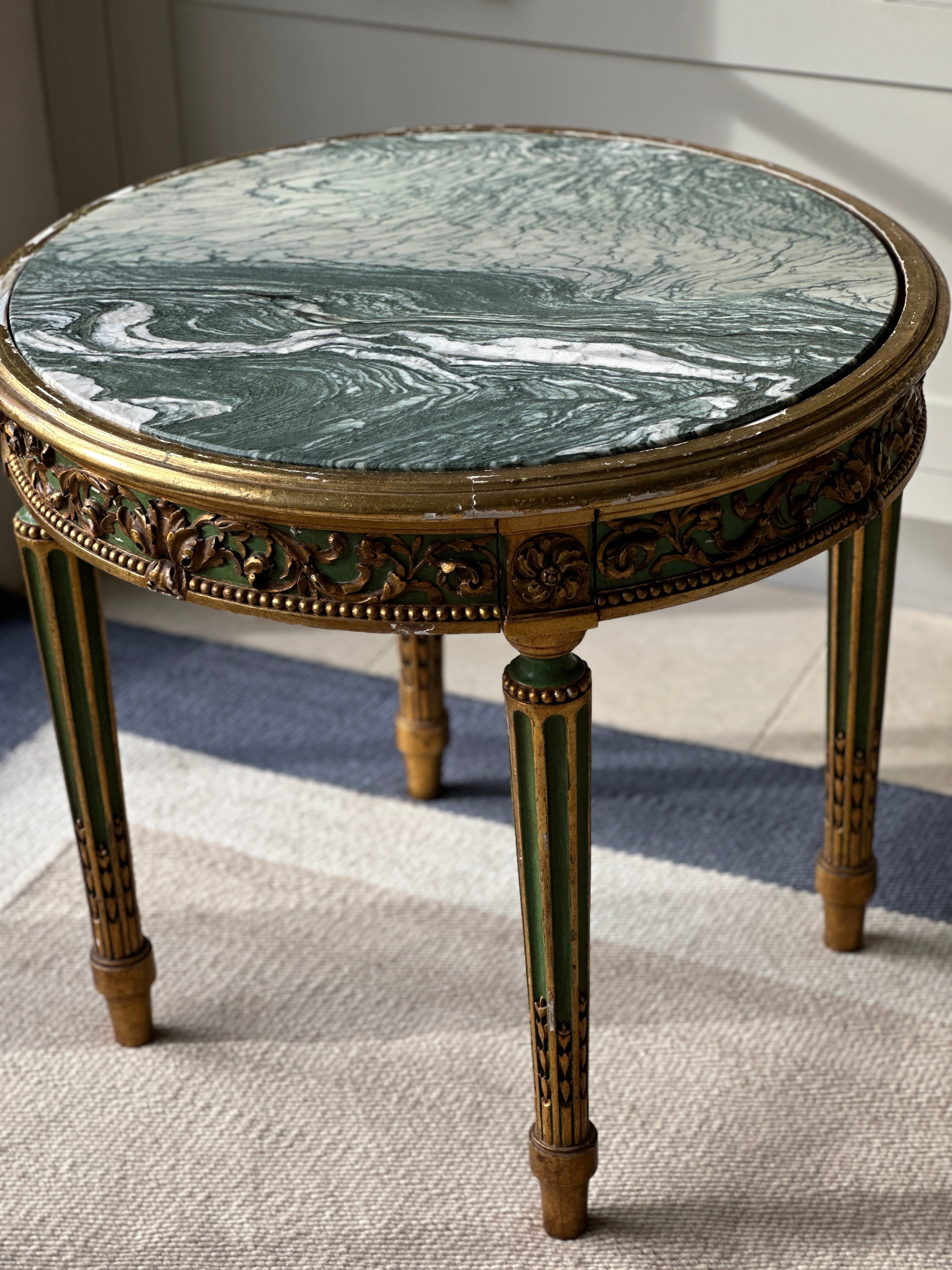 Green and Gilt Side Table with Green Marble top