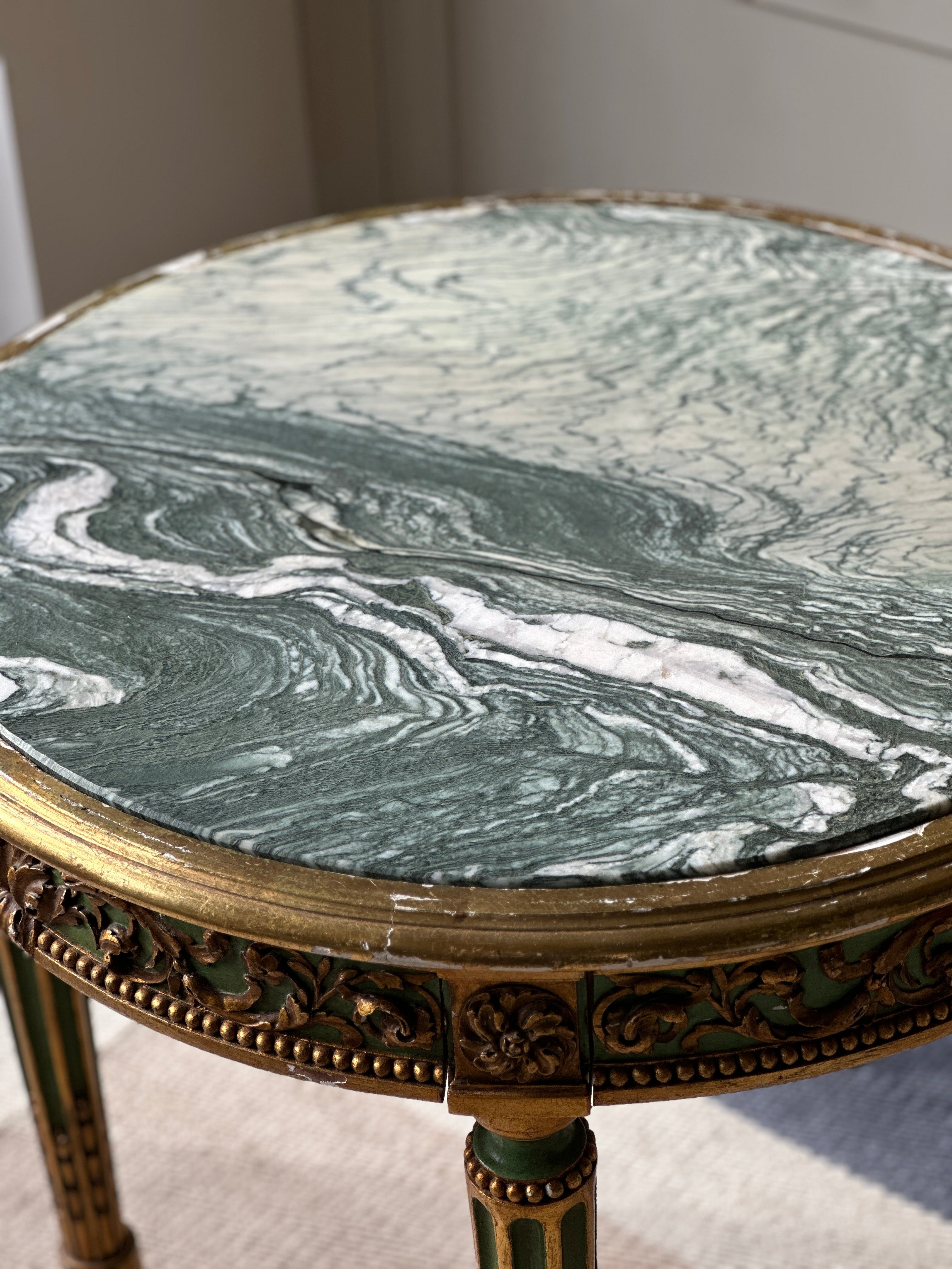 Green and Gilt Side Table with Green Marble top