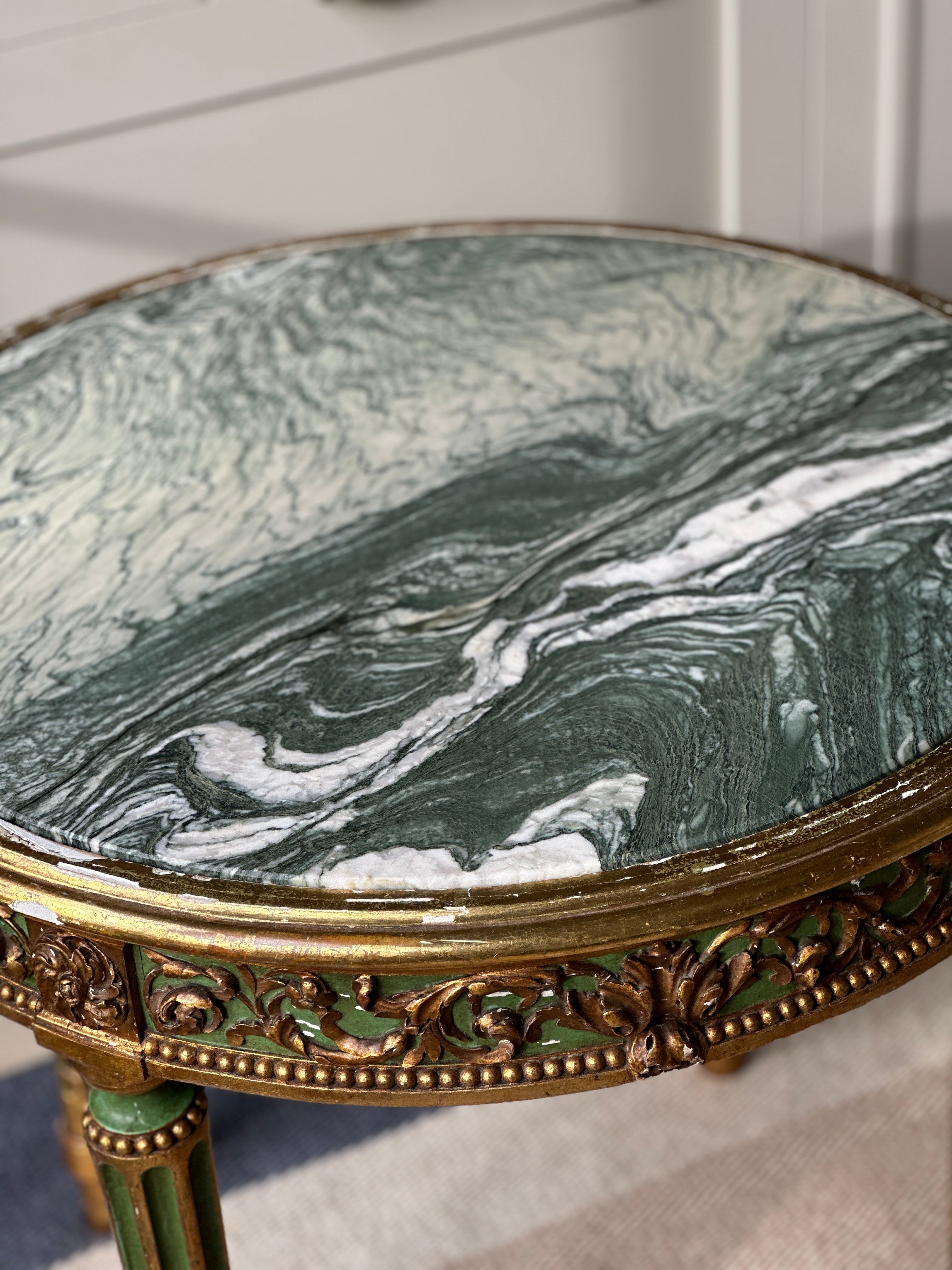 Green and Gilt Side Table with Green Marble top