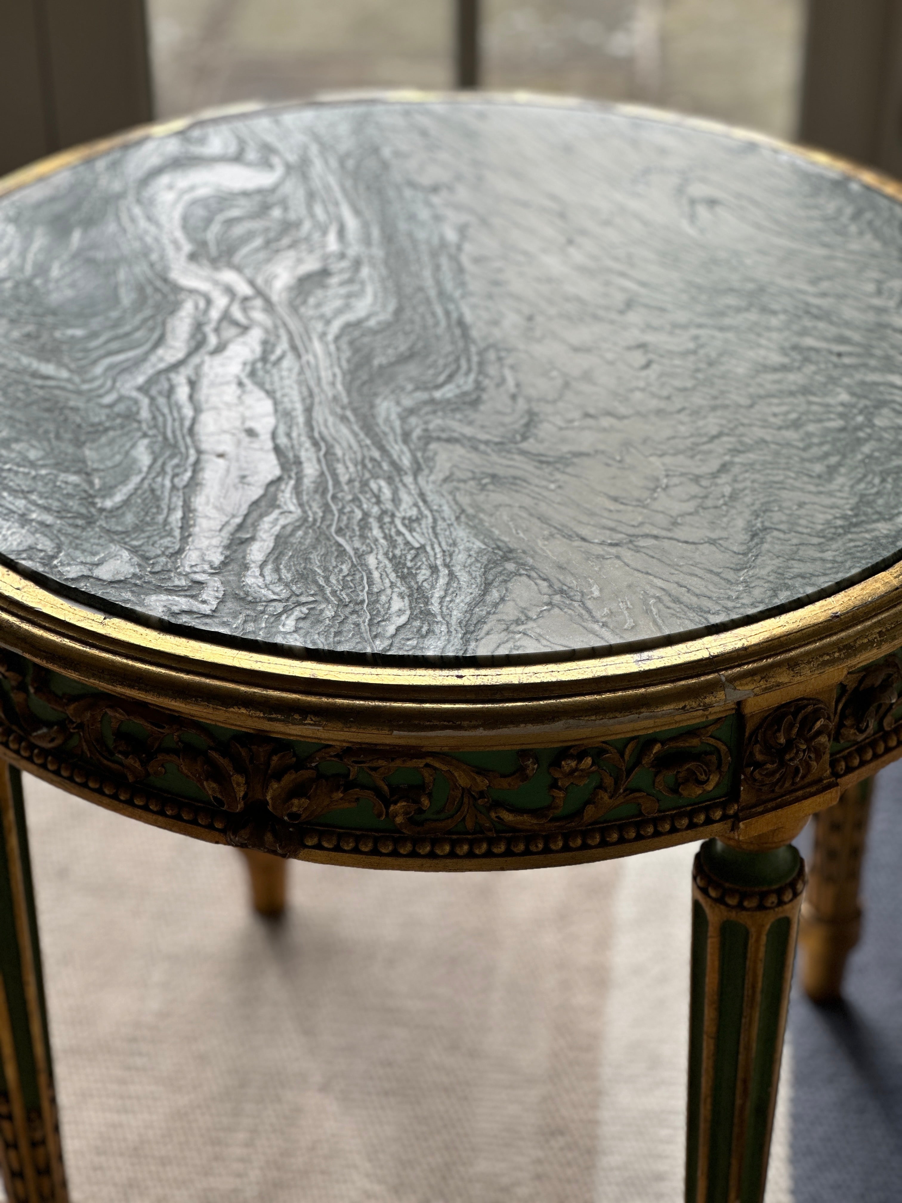 Green and Gilt Side Table with Green Marble top