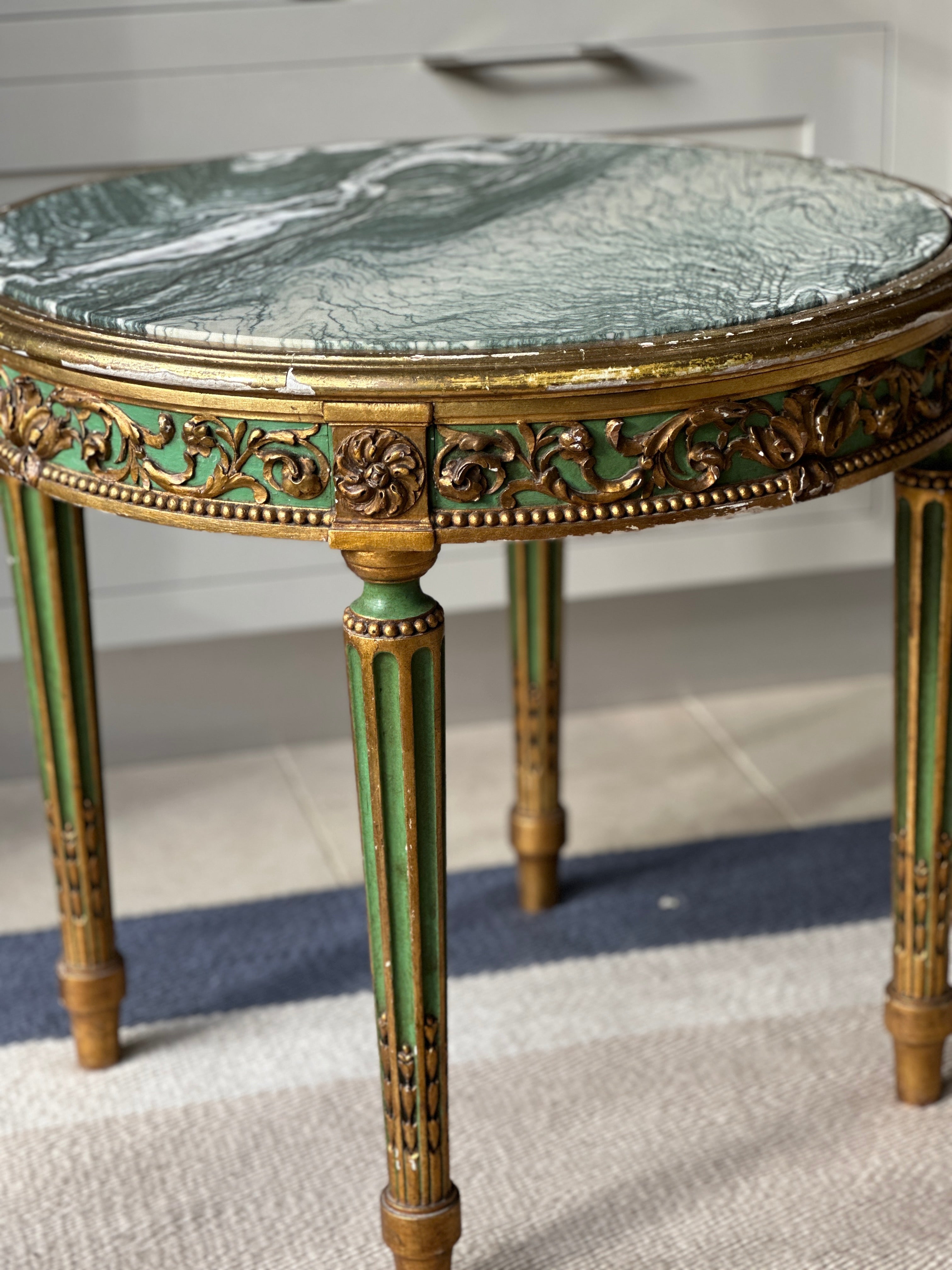 Green and Gilt Side Table with Green Marble top