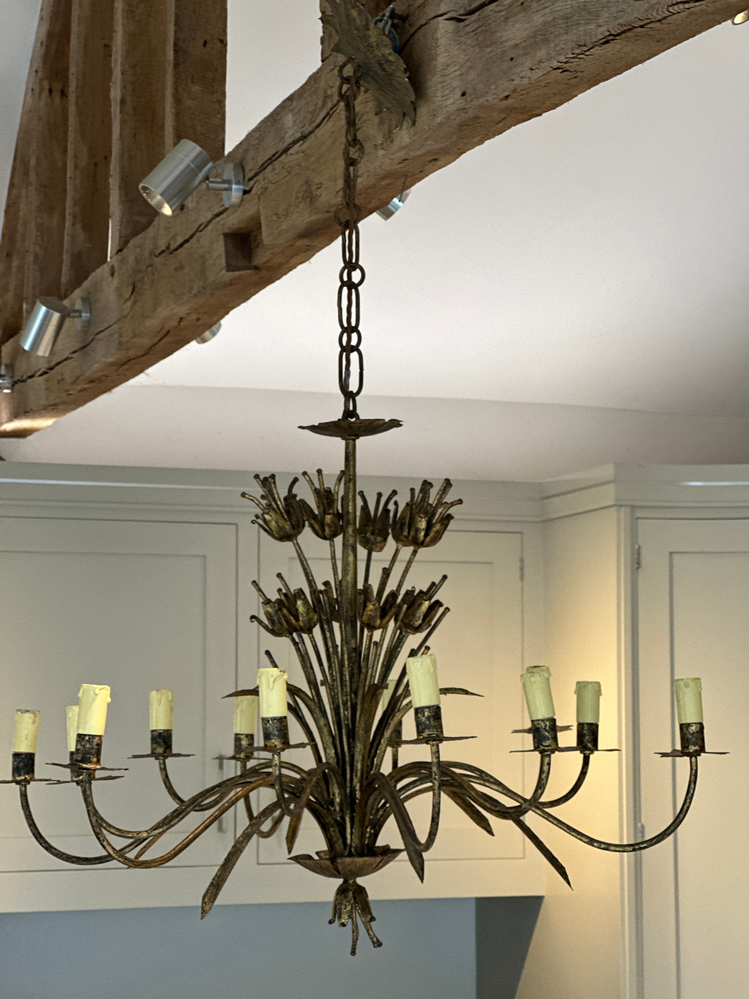 Large 1950s Spanish Gilt Chandelier