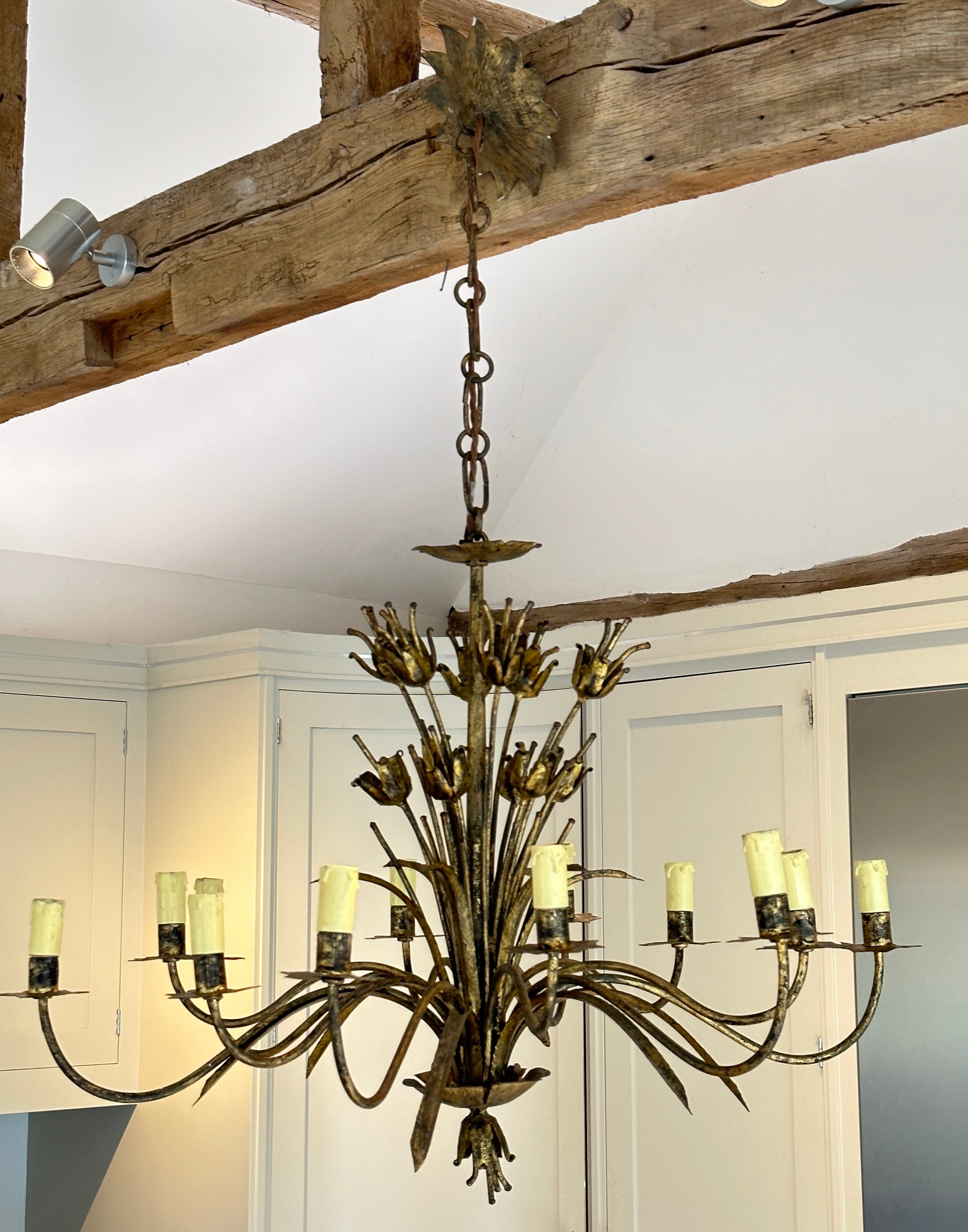 Large 1950s Spanish Gilt Chandelier