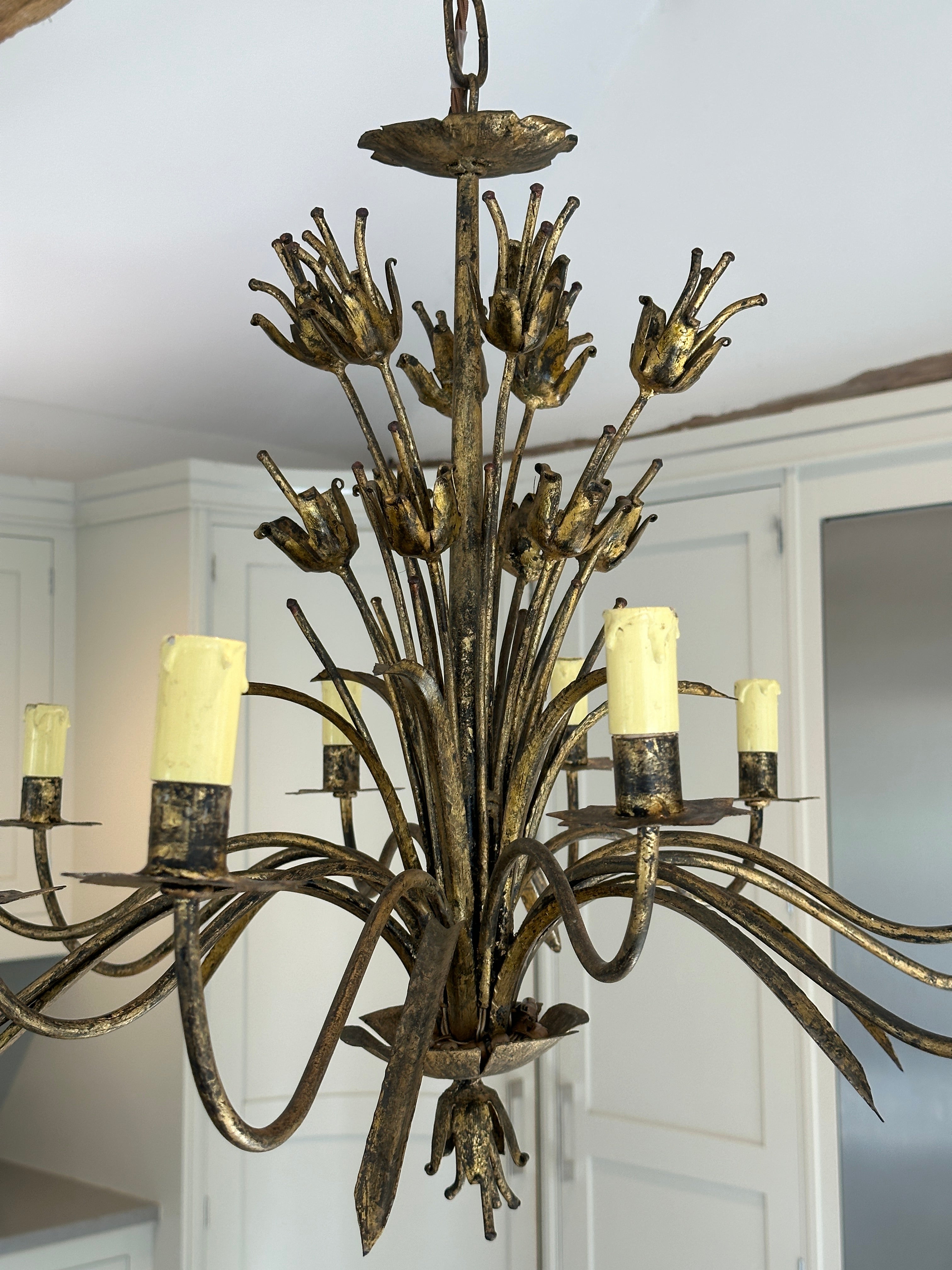 Large 1950s Spanish Gilt Chandelier