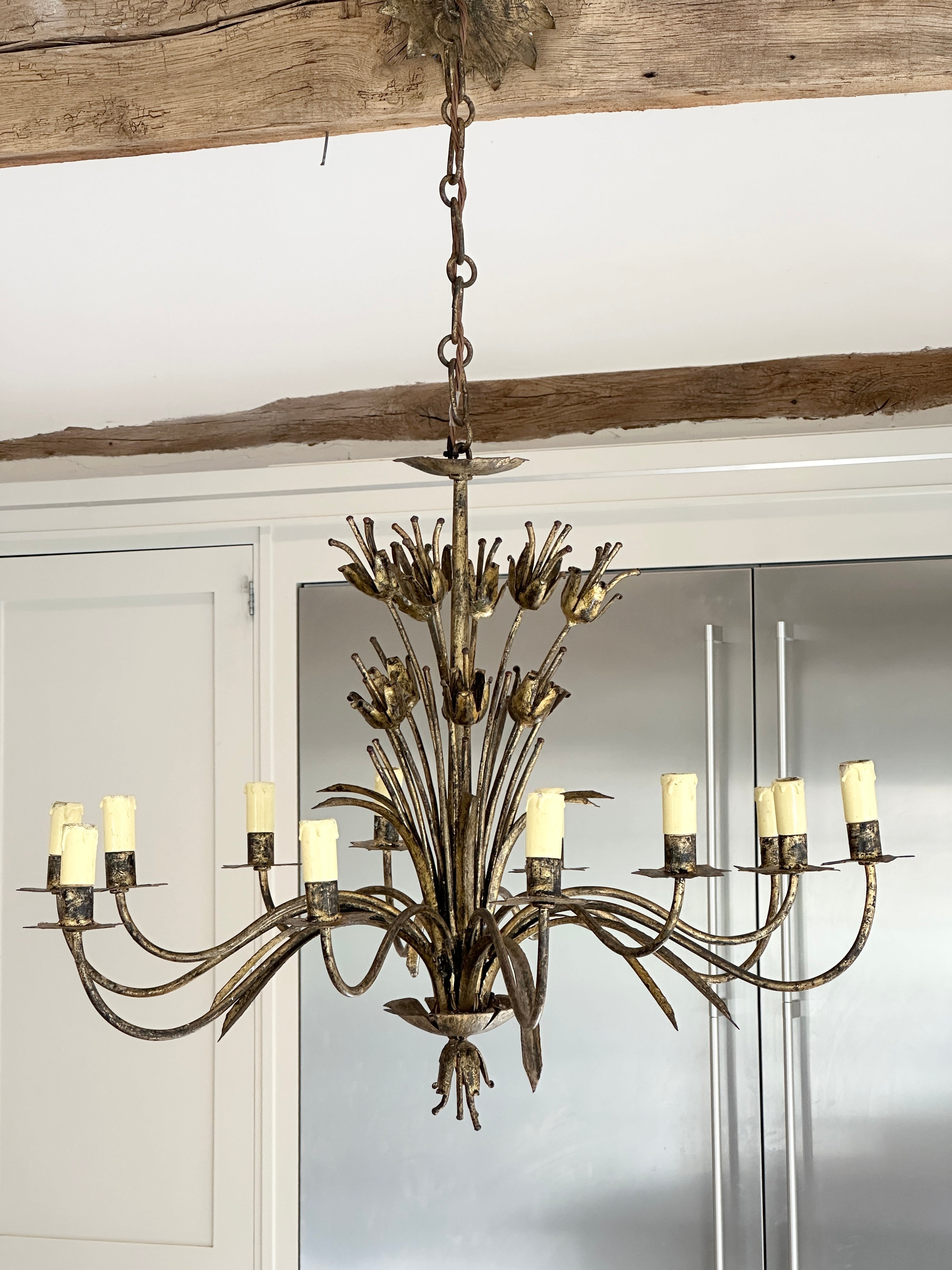 Large 1950s Spanish Gilt Chandelier
