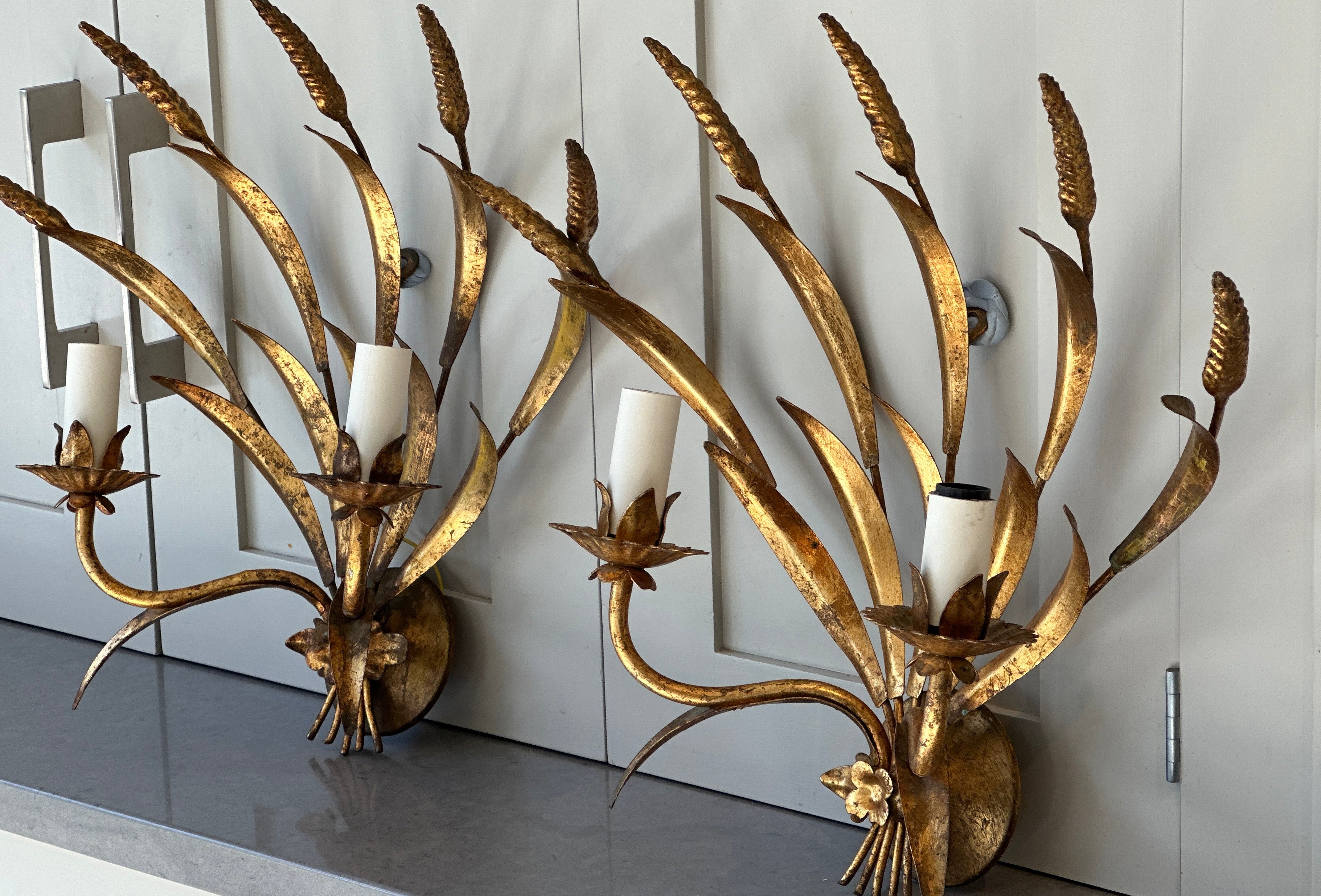 Pair of Spanish Gilt Ironwork Sconces