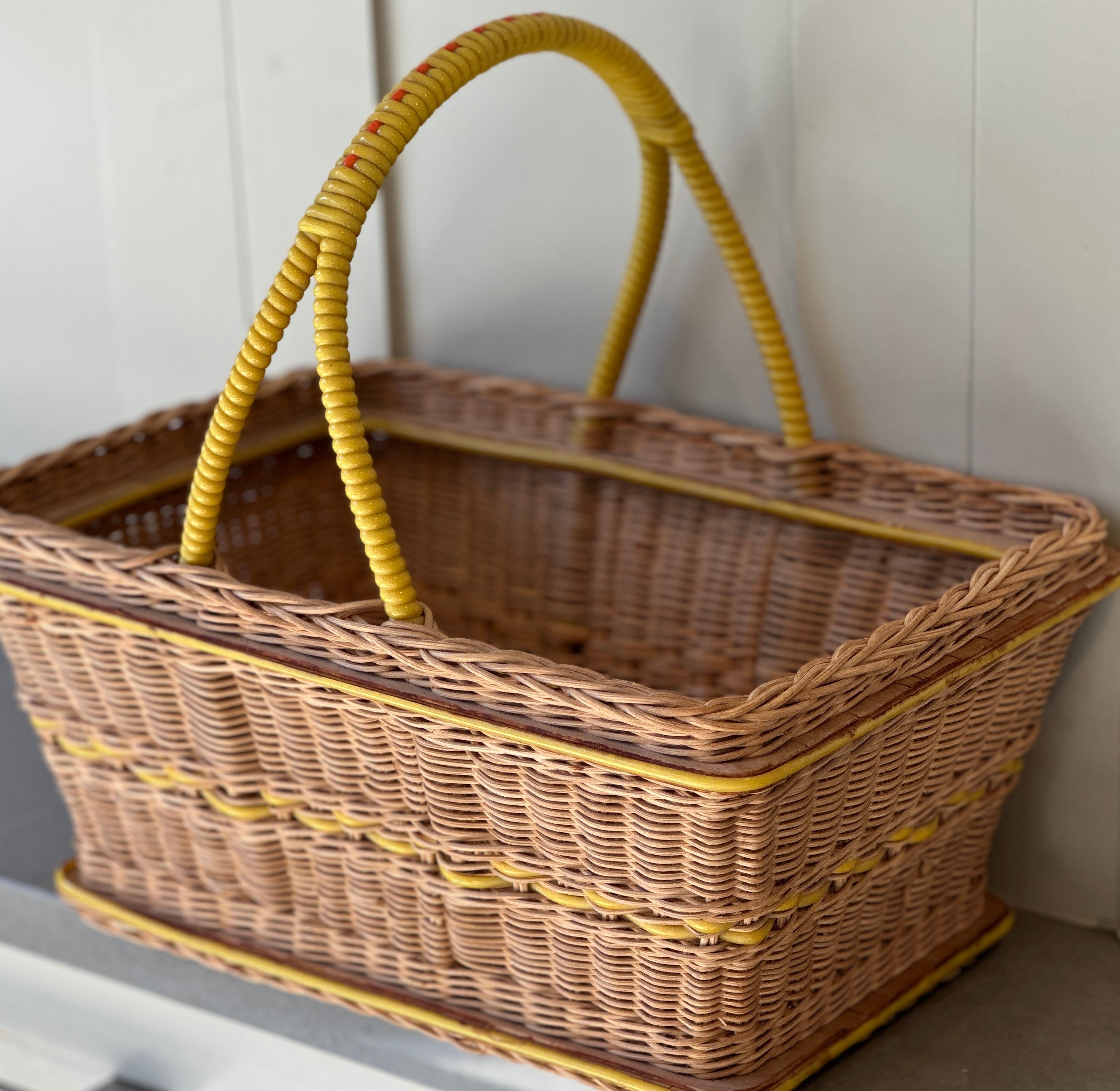 Vintage Wicker Shopper with Yellow Accents