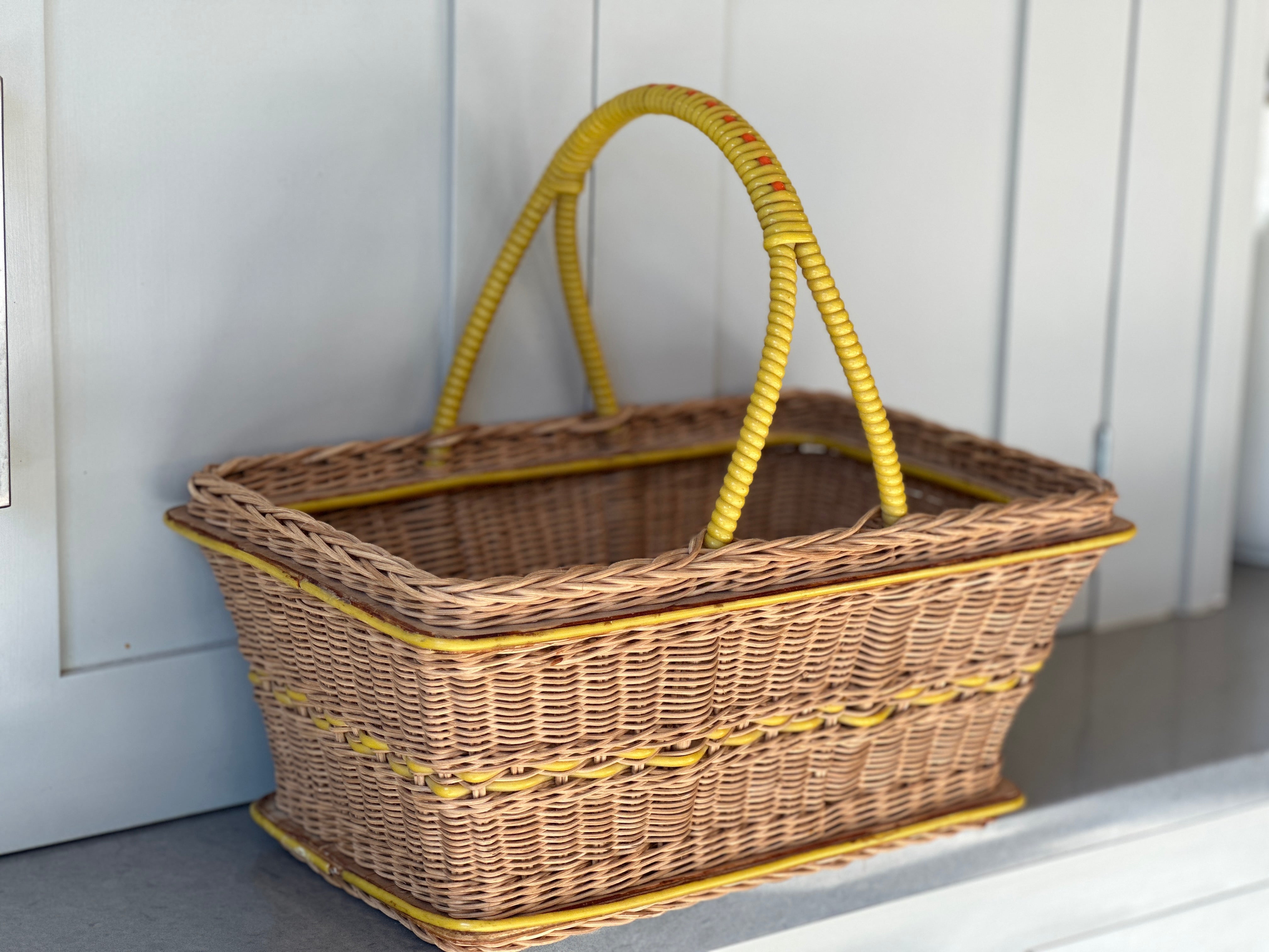 Vintage Wicker Shopper with Yellow Accents