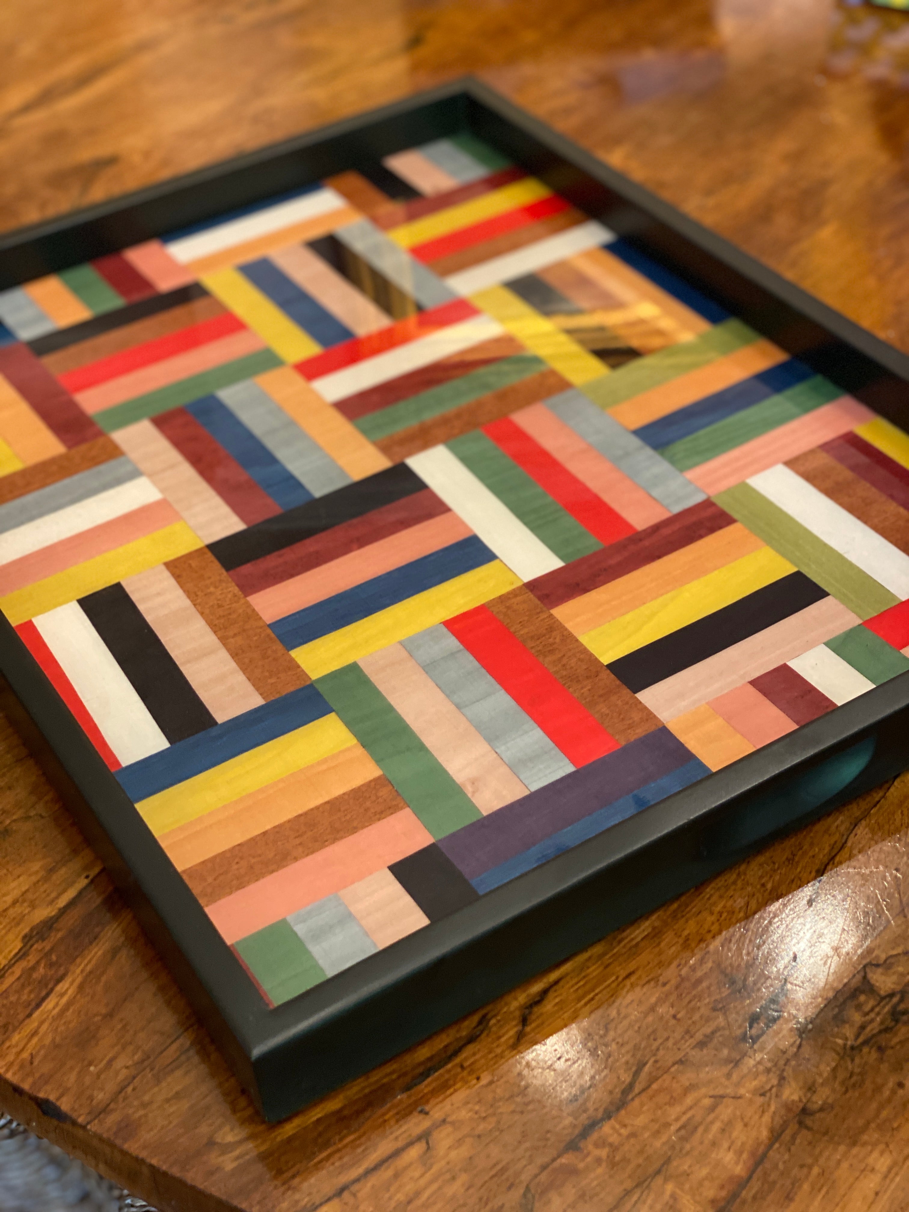 Large Italian Marquetry Tray with Beautiful Patchwork Pattern