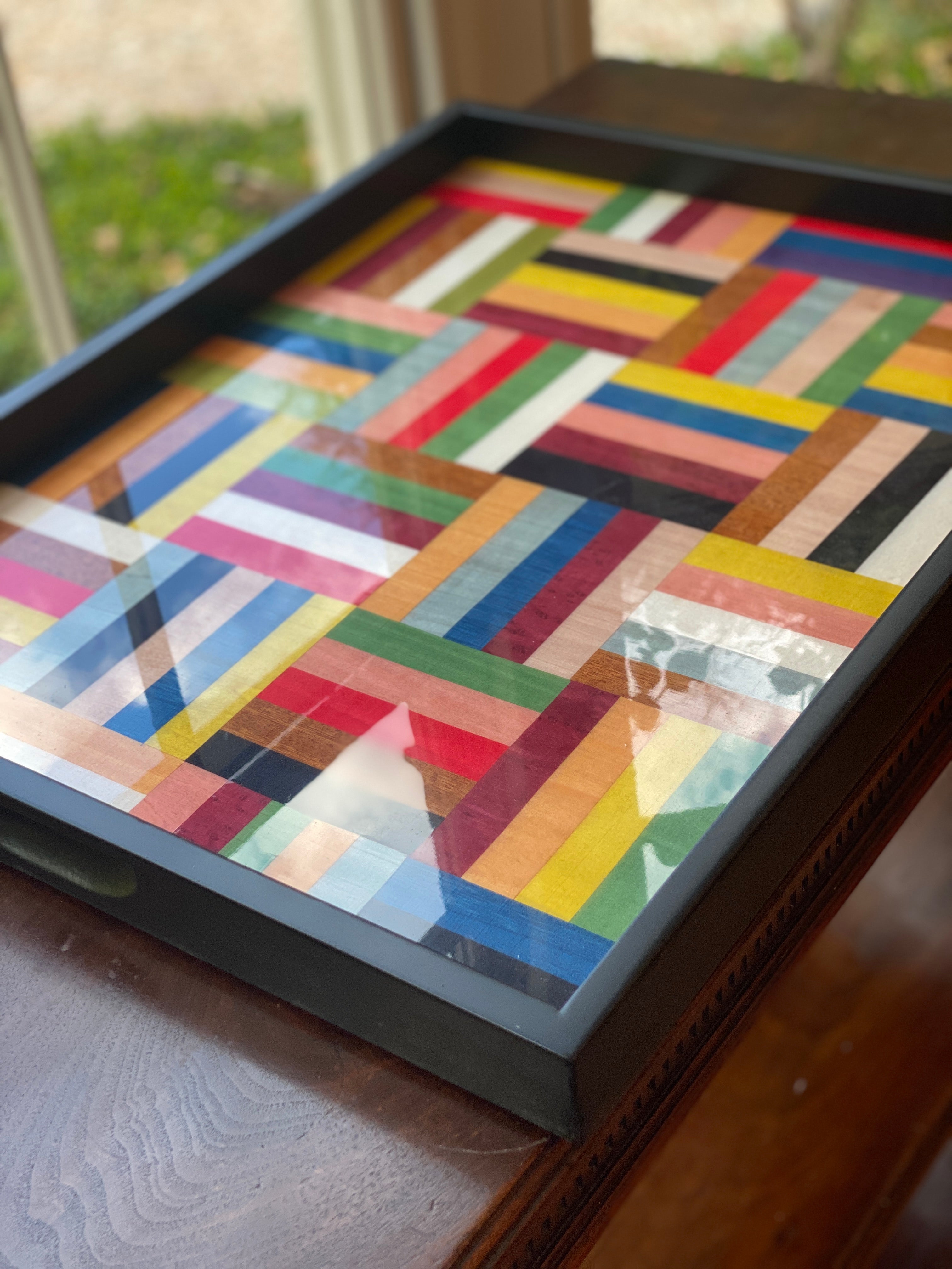 Large Italian Marquetry Tray with Beautiful Patchwork Pattern