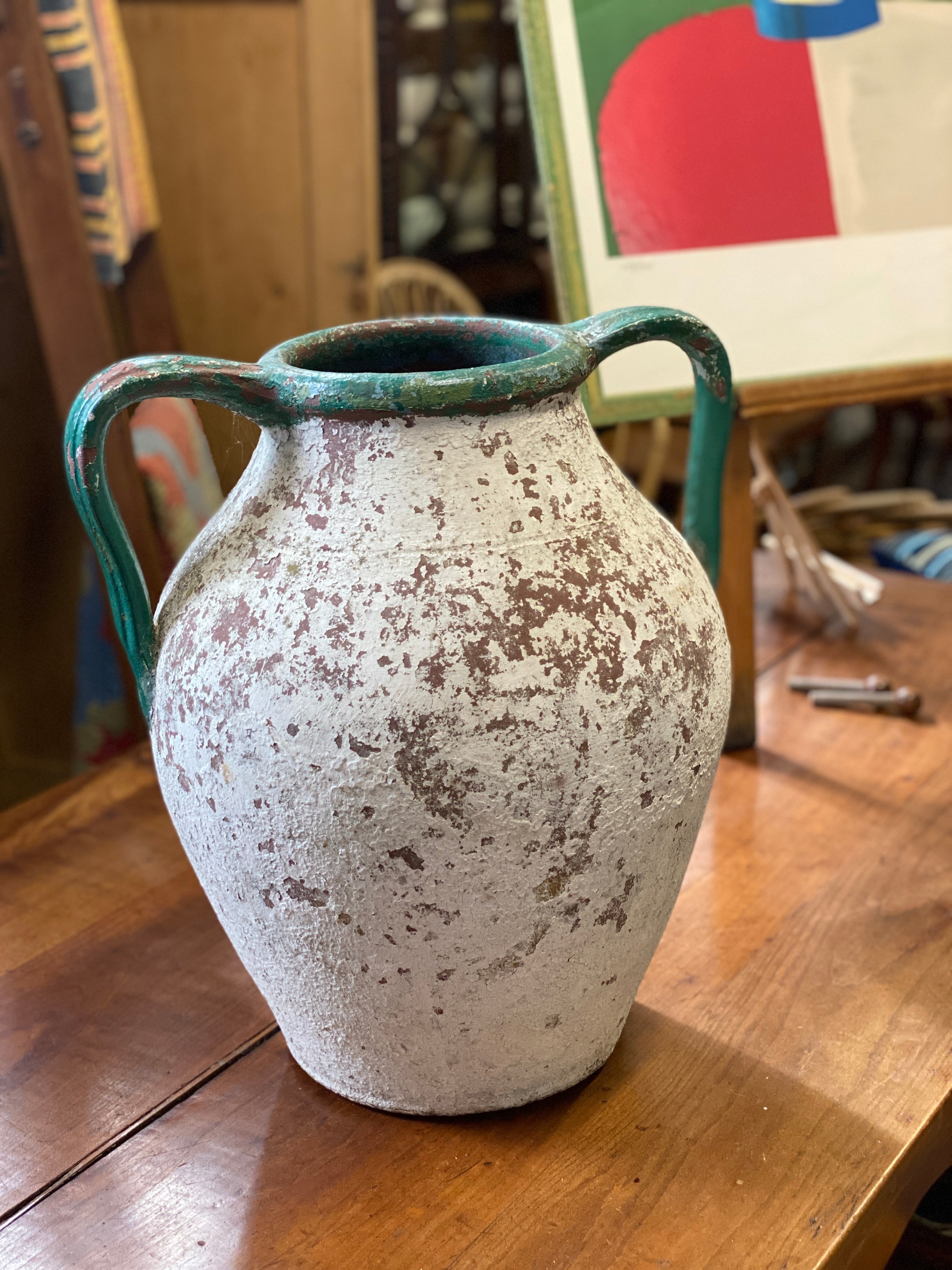 Large Green and White Terracotta Urn - Circa 1930
